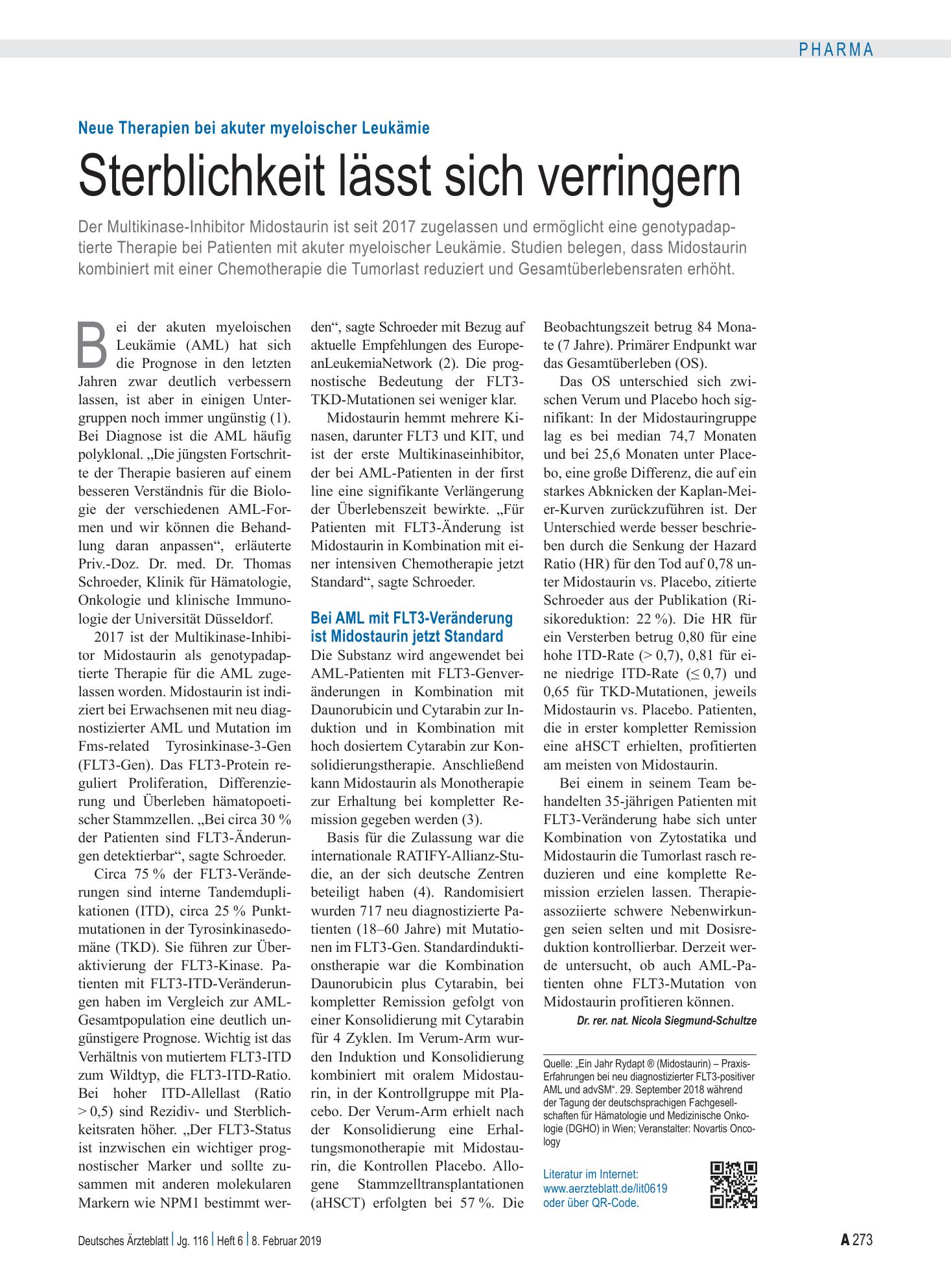 Vorschauseite 1: Neue Therapien bei akuter myeloischer Leukämie: Sterblichkeit lässt sich verringern – Deutsches Ärzteblatt