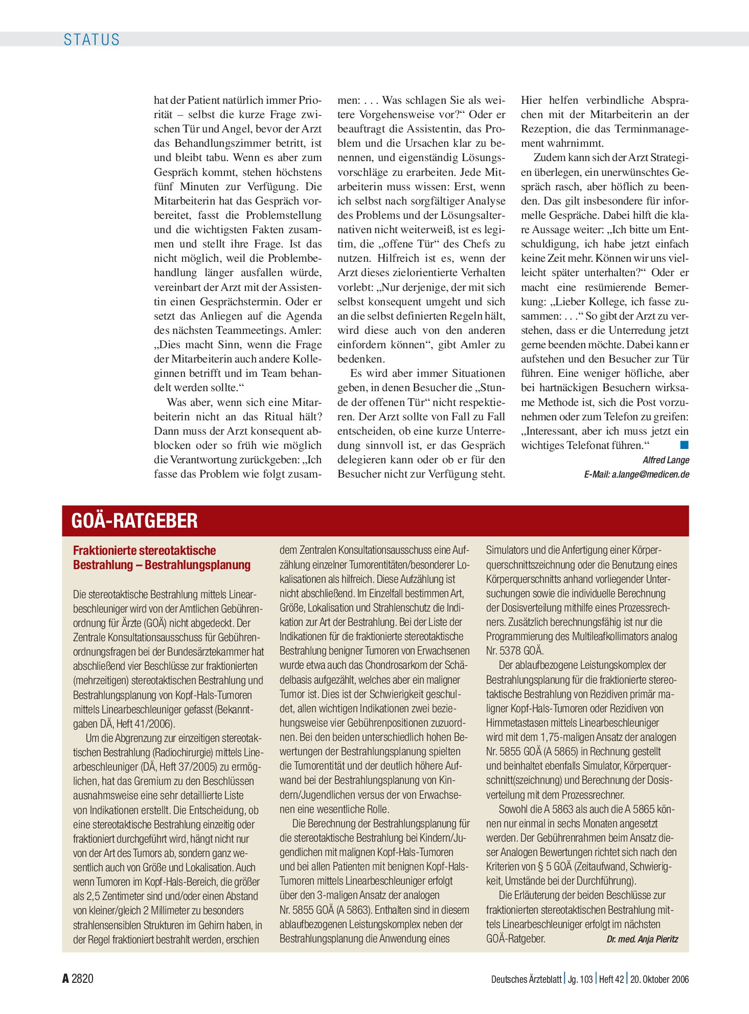 Vorschauseite 1: Fraktionierte stereotaktische Bestrahlung – Bestrahlungsplanung – Deutsches Ärzteblatt