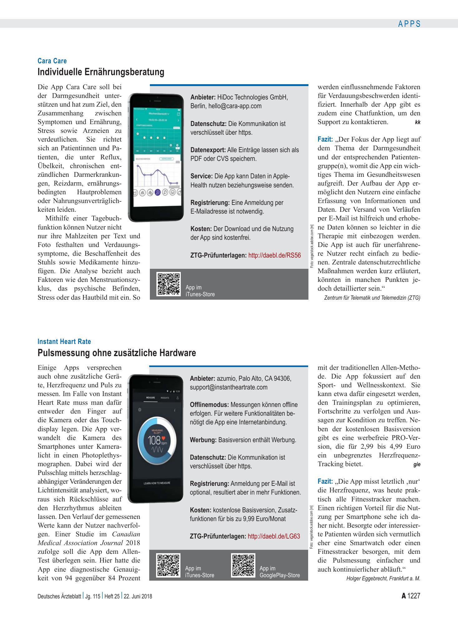 Vorschauseite 1: Instant Heart Rate: Pulsmessung ohne zusätzliche Hardware – Deutsches Ärzteblatt