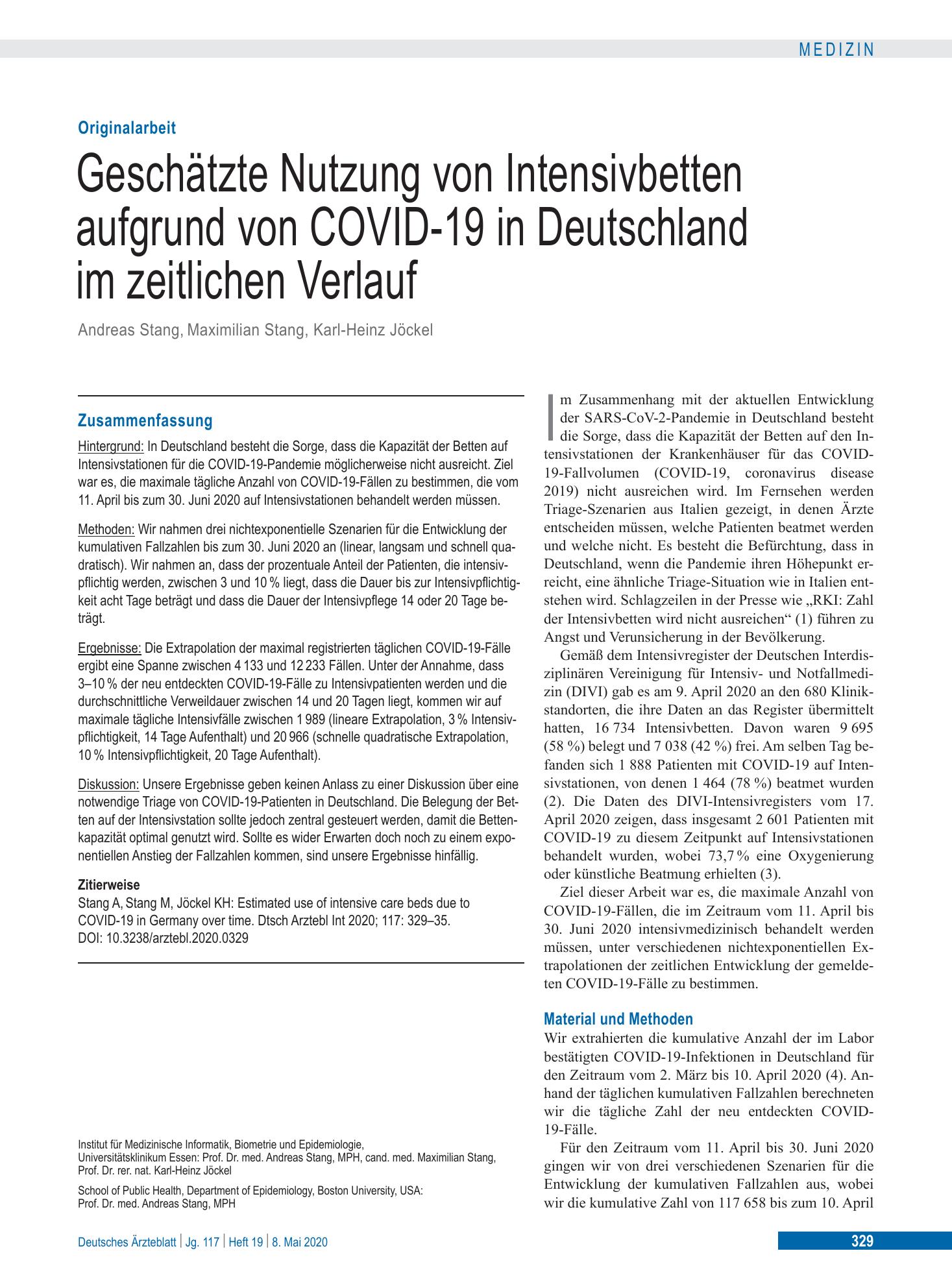Vorschauseite 1: Geschätzte Nutzung von Intensivbetten aufgrund von COVID-19 in Deutschland im zeitlichen Verlauf – Deutsches Ärzteblatt