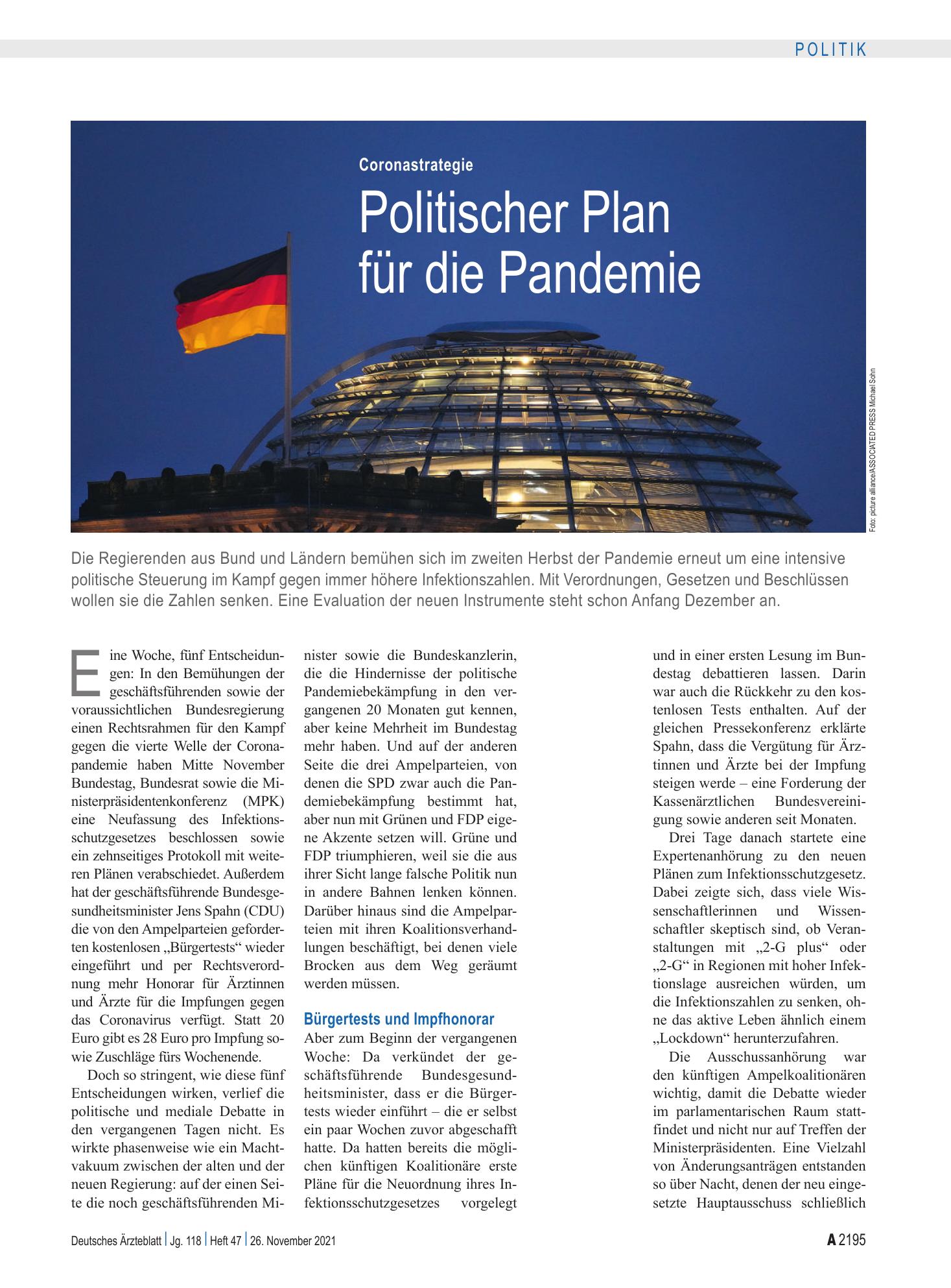 Vorschauseite 1: Coronastrategie: Politischer Plan für die Pandemie – Deutsches Ärzteblatt