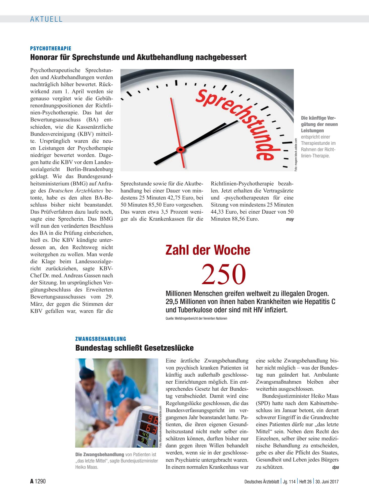 Vorschauseite 1: Zahl der Woche 250 – Deutsches Ärzteblatt