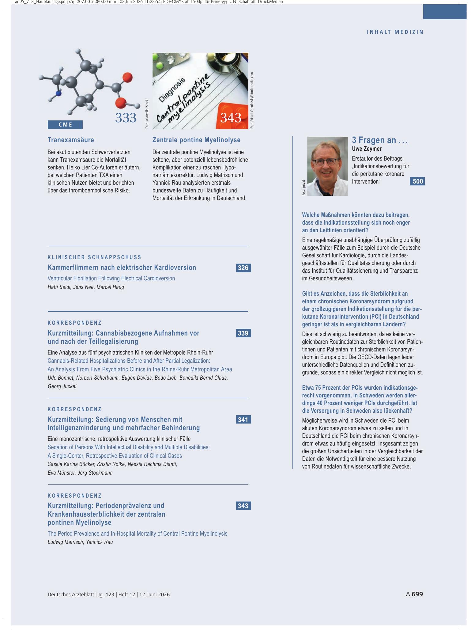 Vorschauseite 1: 3 Fragen an . . . Uwe Zeymer – Deutsches Ärzteblatt
