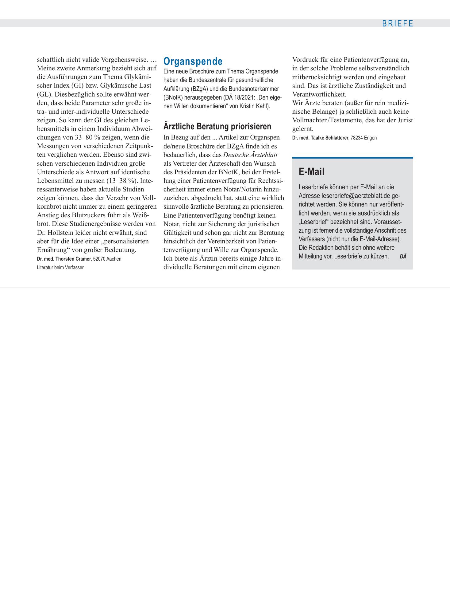 Vorschauseite 1: Organspende: Ärztliche Beratung priorisieren – Deutsches Ärzteblatt
