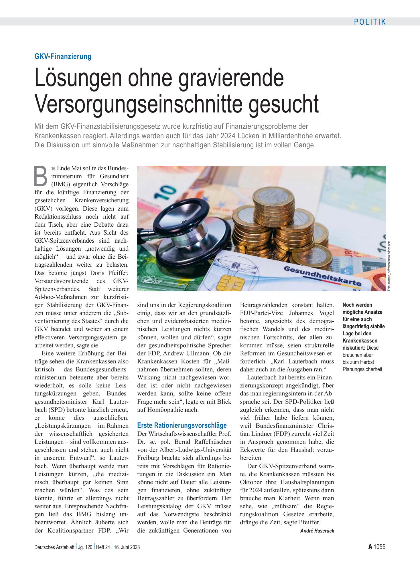 Vorschauseite 1: GKV-Finanzierung: Lösungen ohne gravierende Versorgungseinschnitte gesucht – Deutsches Ärzteblatt