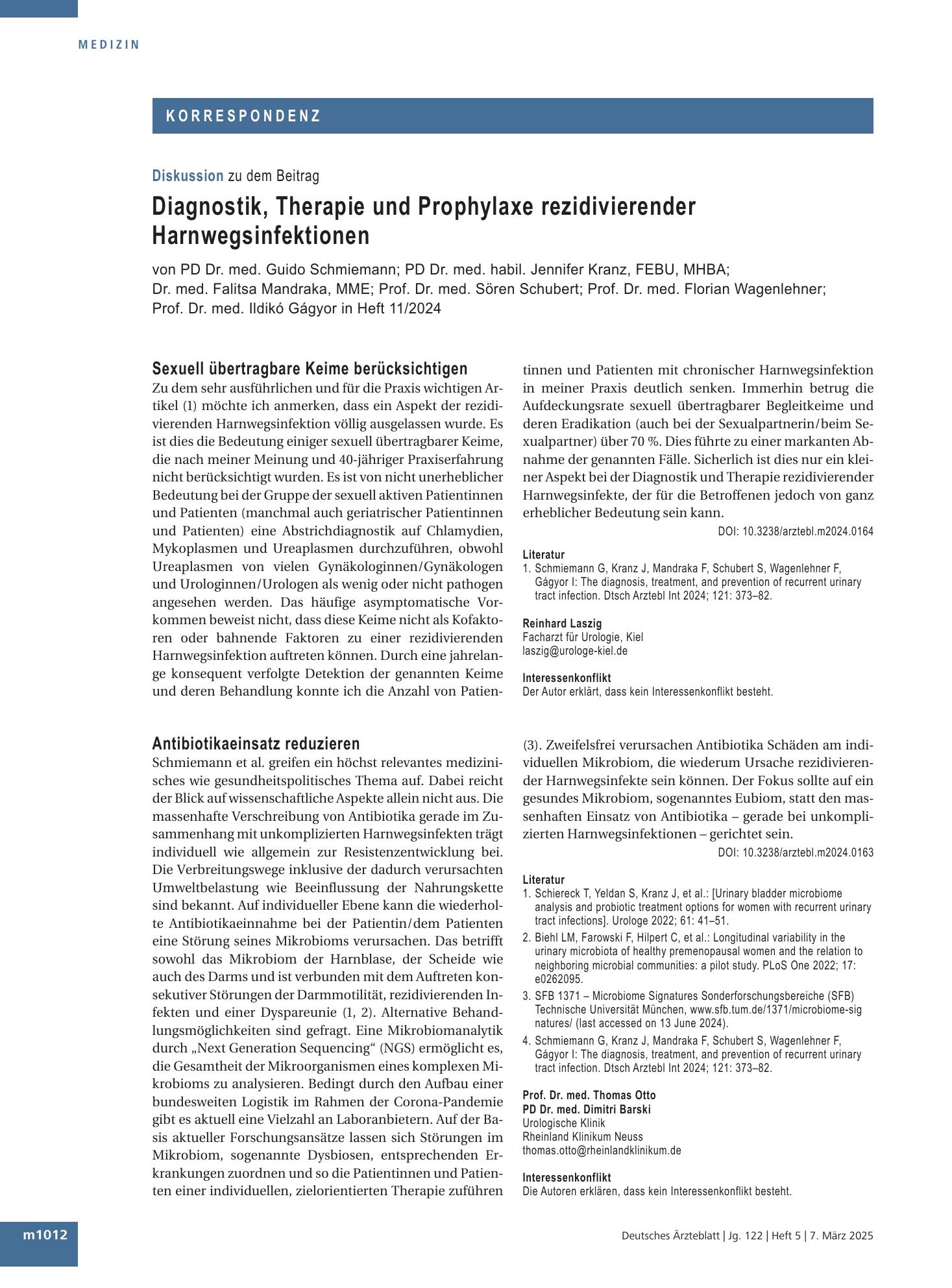 Vorschauseite 1: Antibiotikaeinsatz reduzieren – Deutsches Ärzteblatt