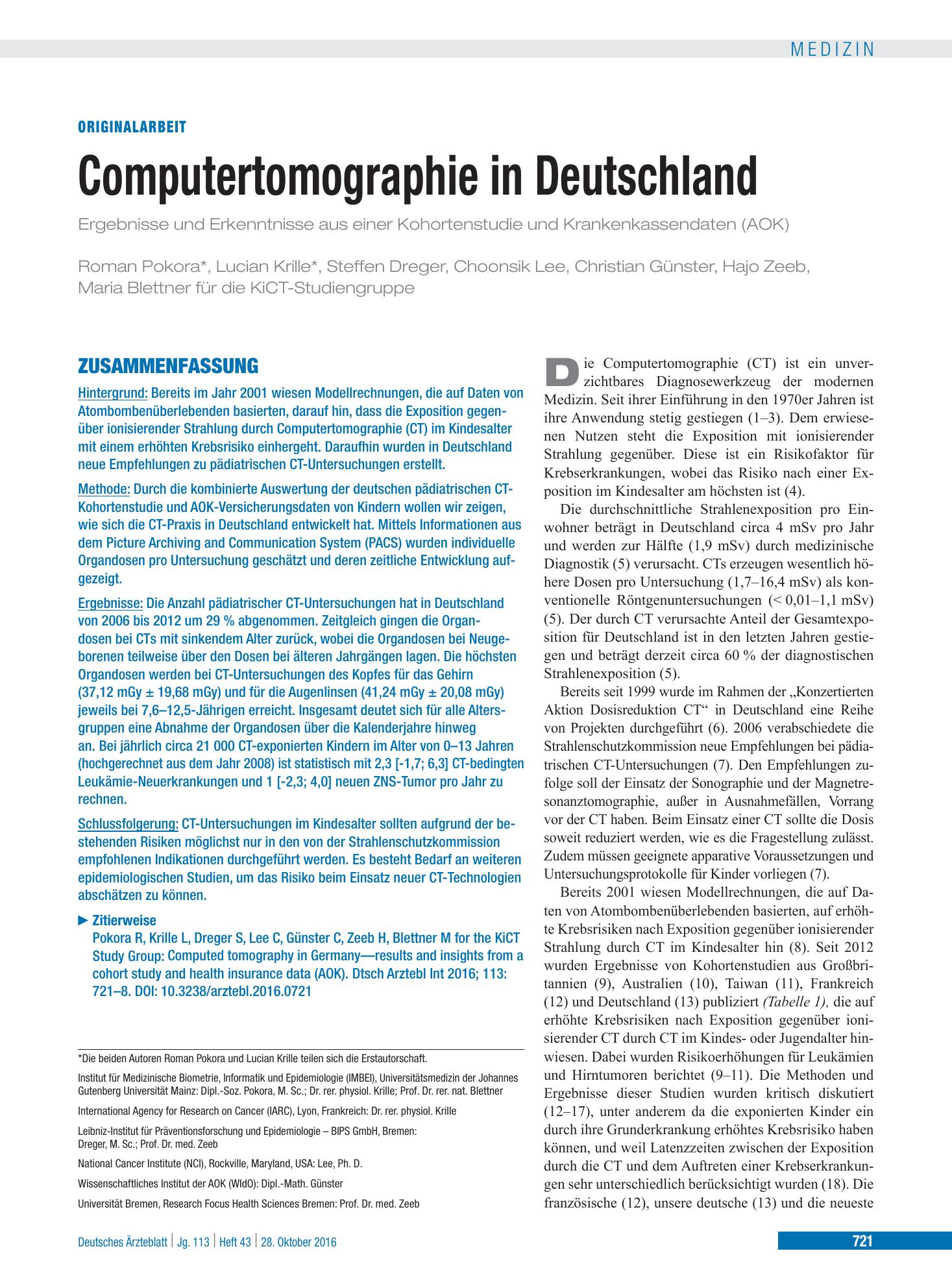 Vorschauseite 1: Computertomographie in Deutschland – Deutsches Ärzteblatt