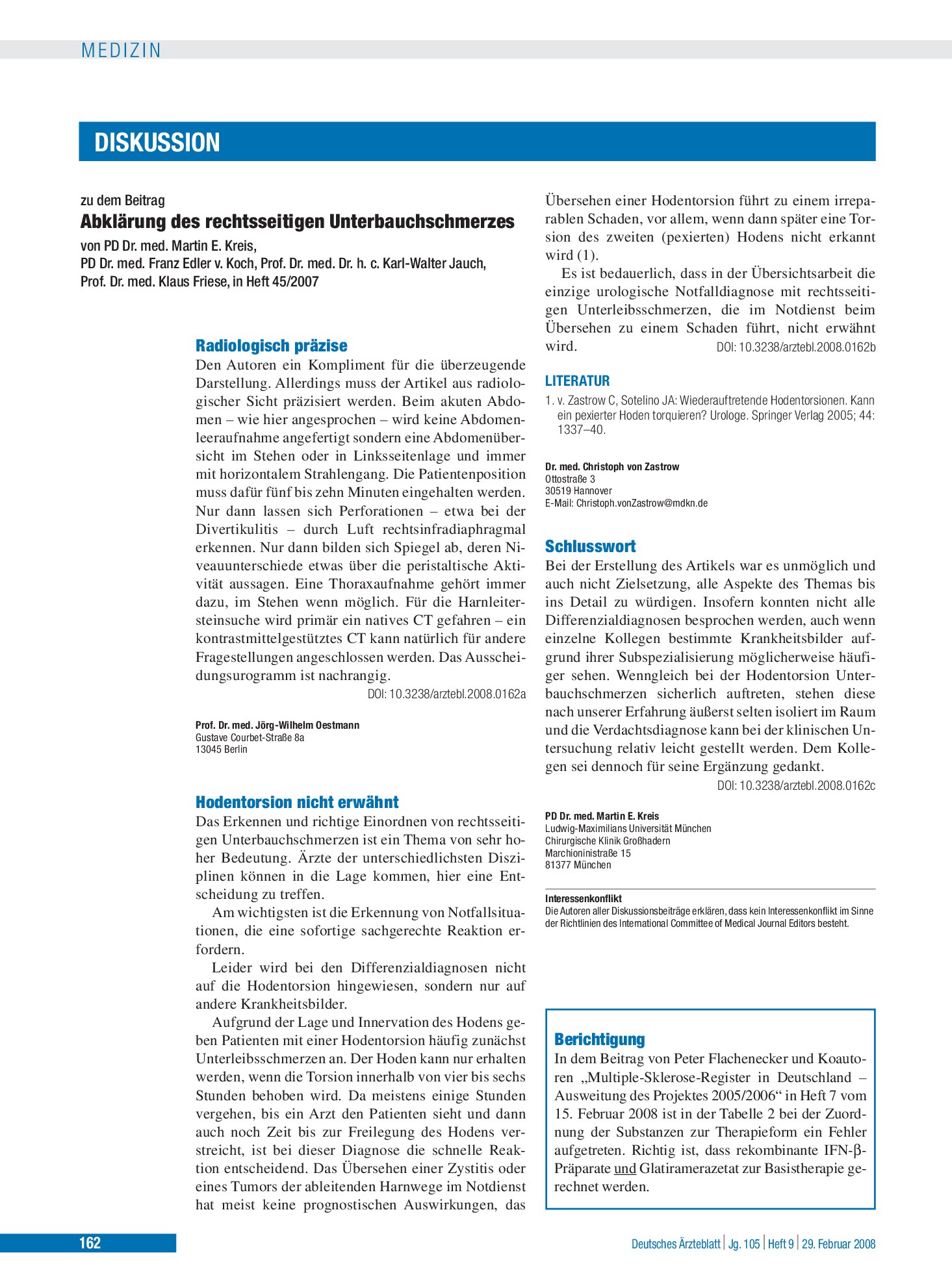Vorschauseite 1: Berichtigung – Deutsches Ärzteblatt
