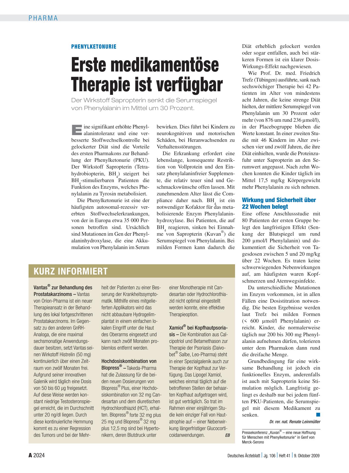 Vorschauseite 1: Kurz informiert – Deutsches Ärzteblatt