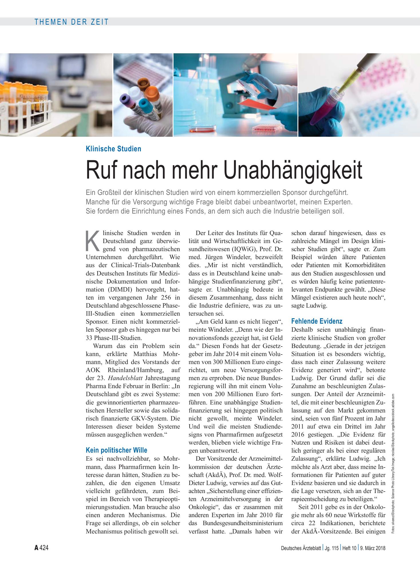 Vorschauseite 1: Klinische Studien: Ruf nach mehr Unabhängigkeit – Deutsches Ärzteblatt
