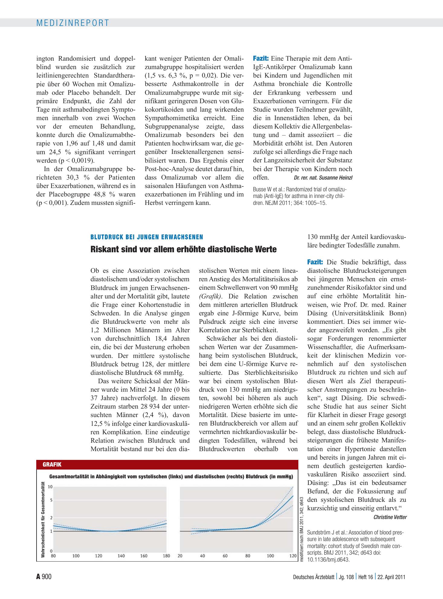 Vorschauseite 1: Blutdruck bei jungen Erwachsenen: Riskant sind vor allem erhöhte diastolische Werte – Deutsches Ärzteblatt