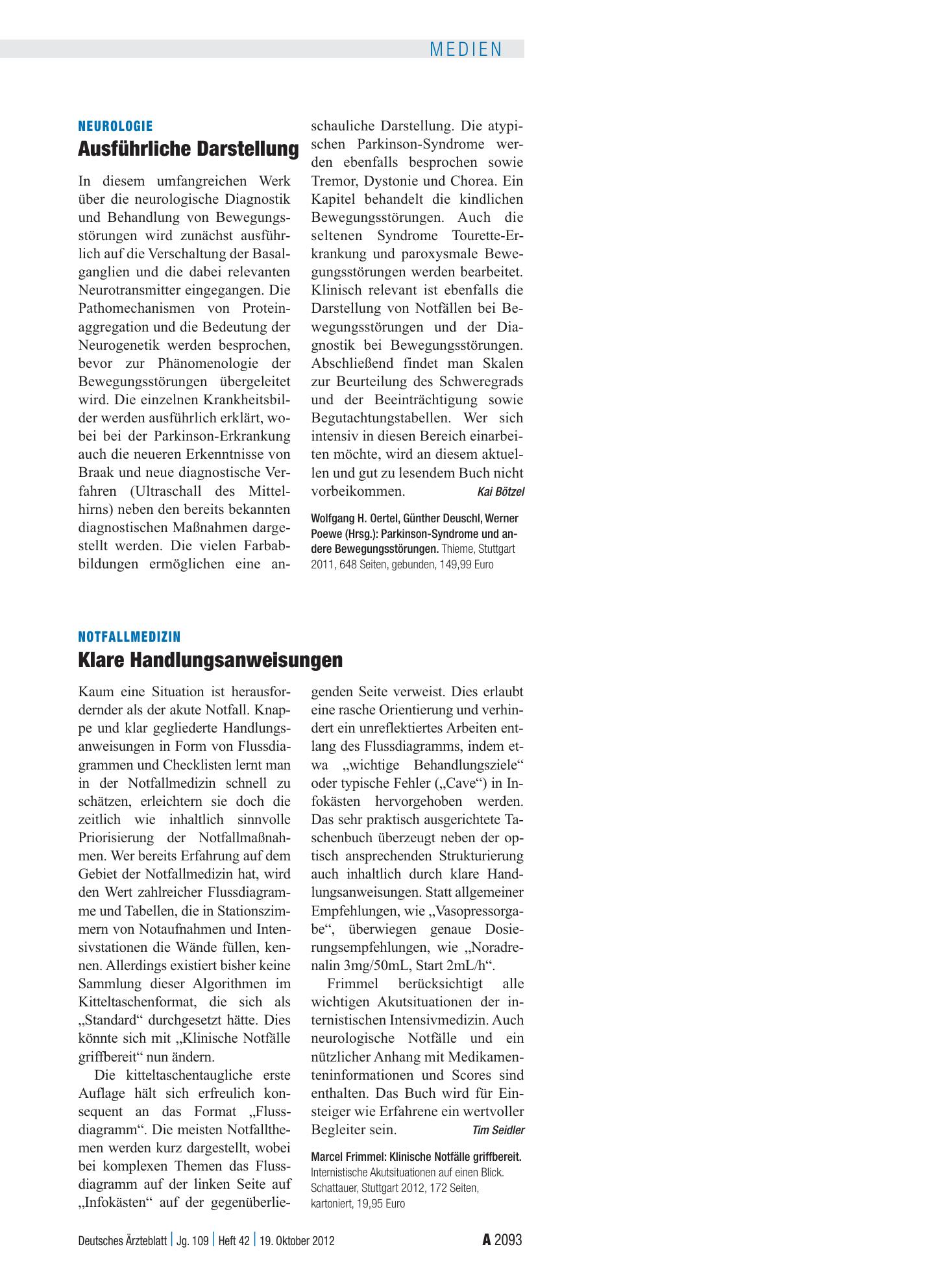 Vorschauseite 1: Notfallmedizin: Klare Handlungsanweisungen – Deutsches Ärzteblatt