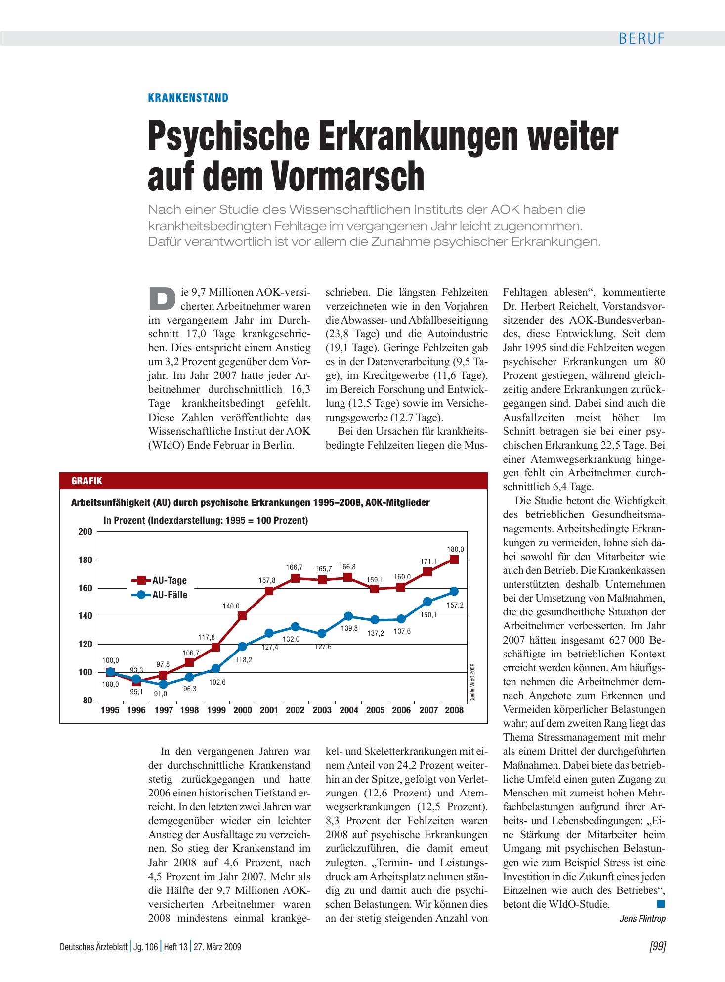 Vorschauseite 1: Krankenstand: Psychische Erkrankungen weiter auf dem Vormarsch – Deutsches Ärzteblatt