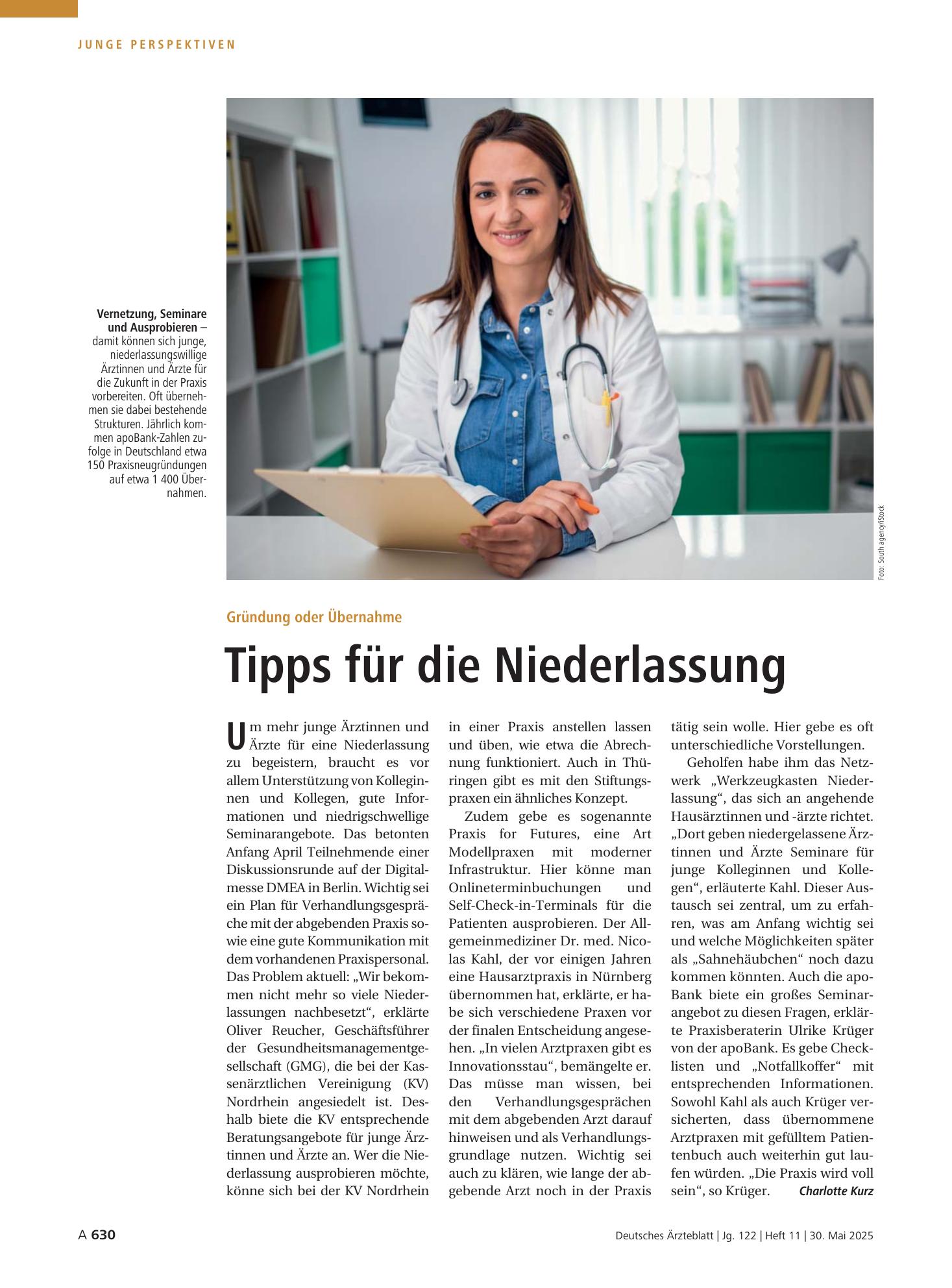 Vorschauseite 1: Gründung oder Übernahme: Tipps für die Niederlassung – Deutsches Ärzteblatt