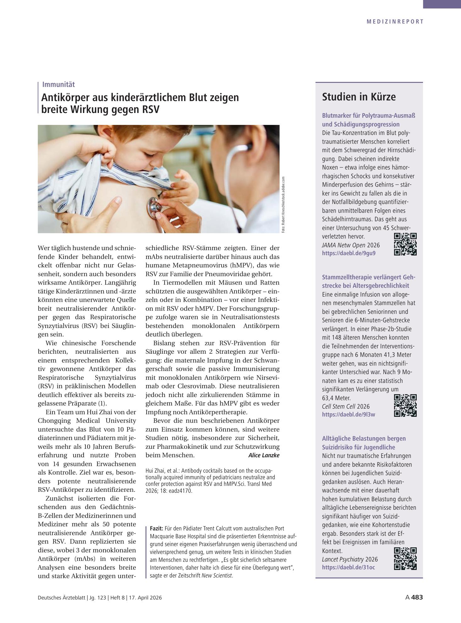 Vorschauseite 1: Studien in Kürze – Deutsches Ärzteblatt