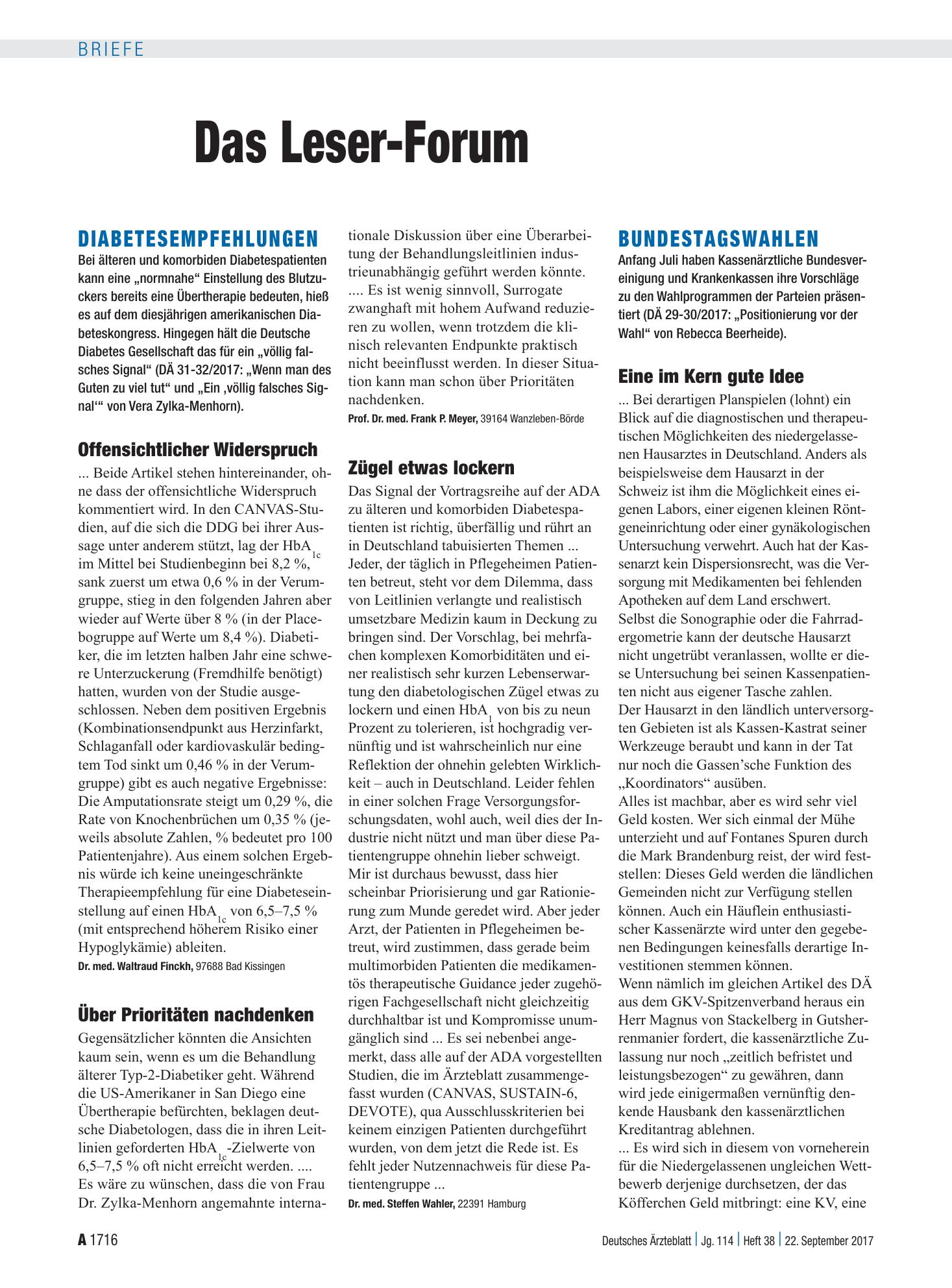 Vorschauseite 1: Bundestagswahlen: Eine im Kern gute Idee – Deutsches Ärzteblatt