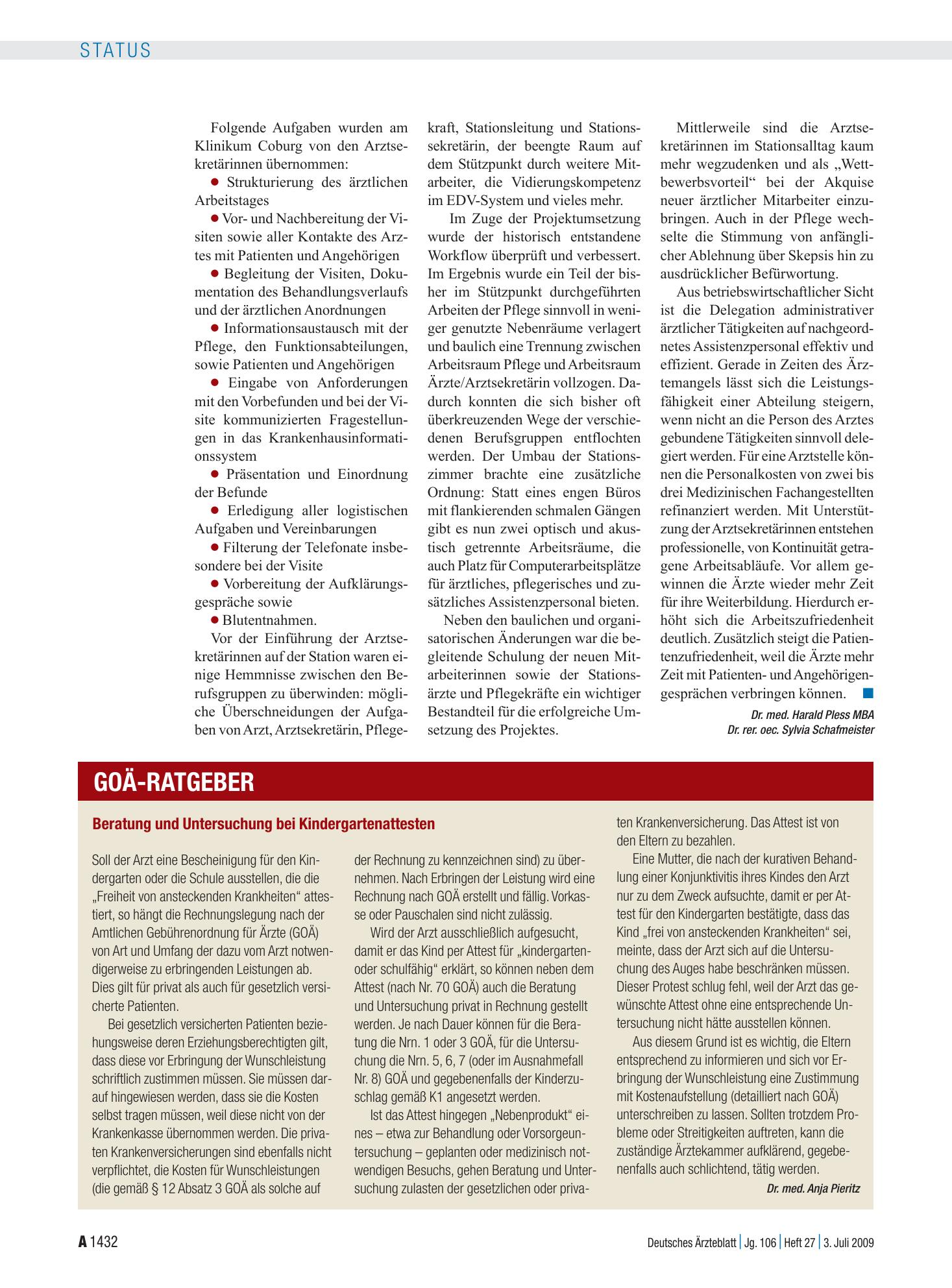 Vorschauseite 1: Beratung und Untersuchung bei Kindergartenattesten – Deutsches Ärzteblatt