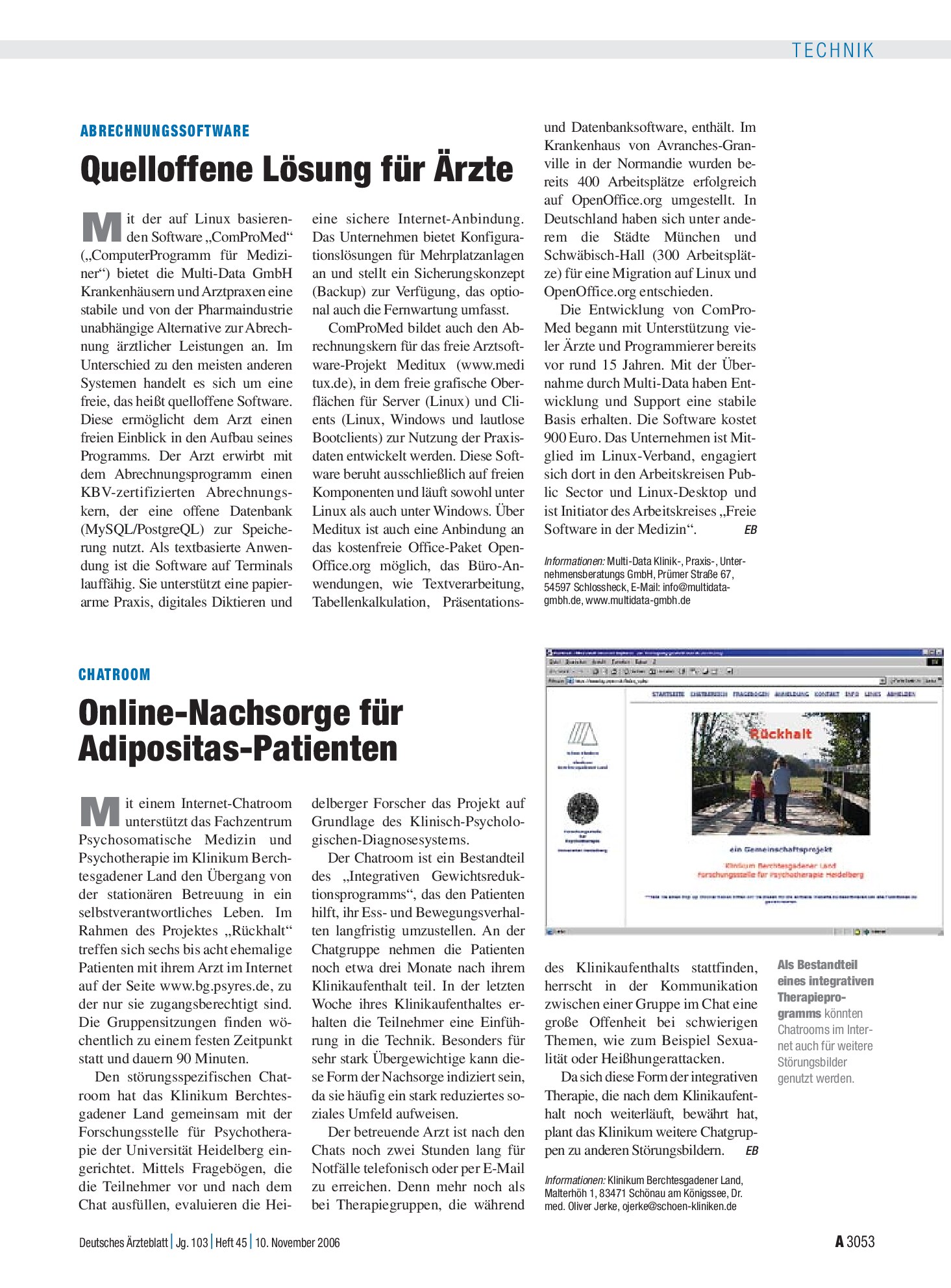 Vorschauseite 1: Abrechnungssoftware: Quelloffene Lösung für Ärzte – Deutsches Ärzteblatt