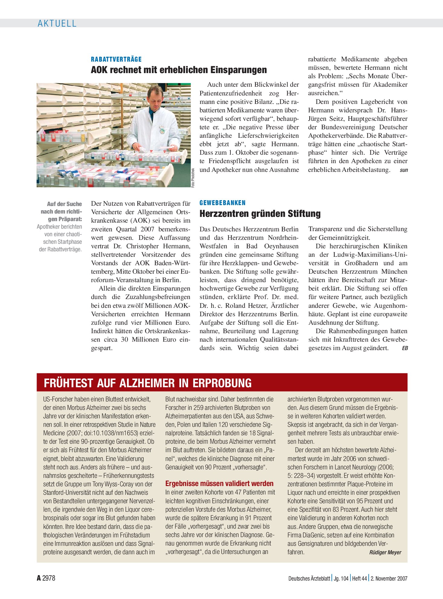 Vorschauseite 1: Rabattverträge: AOK rechnet mit erheblichen Einsparungen – Deutsches Ärzteblatt