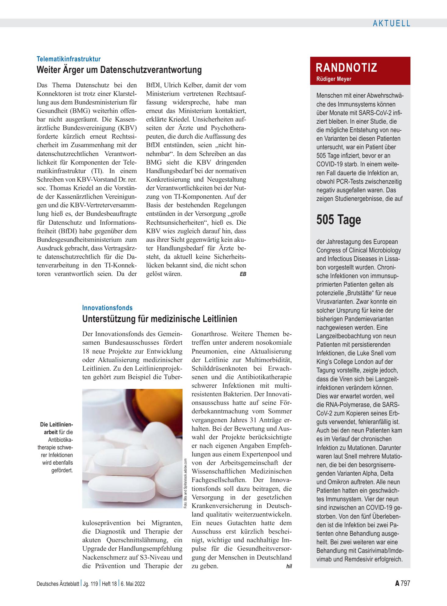 Vorschauseite 1: Randnotiz: 505 Tage – Deutsches Ärzteblatt