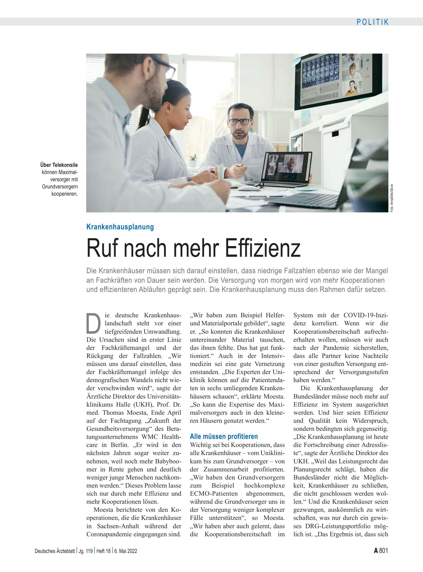 Vorschauseite 1: Krankenhausplanung: Ruf nach mehr Effizienz – Deutsches Ärzteblatt