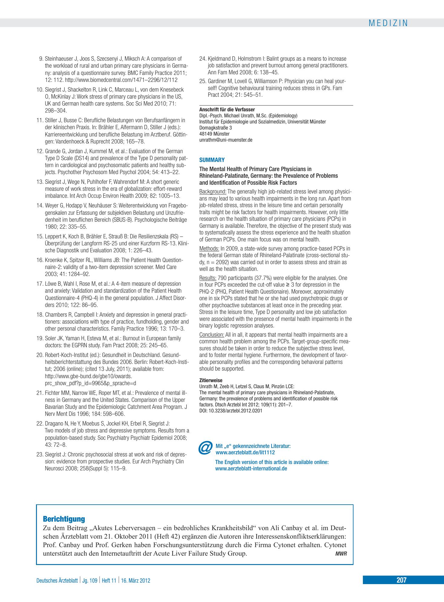 Vorschauseite 1: Berichtigung – Deutsches Ärzteblatt