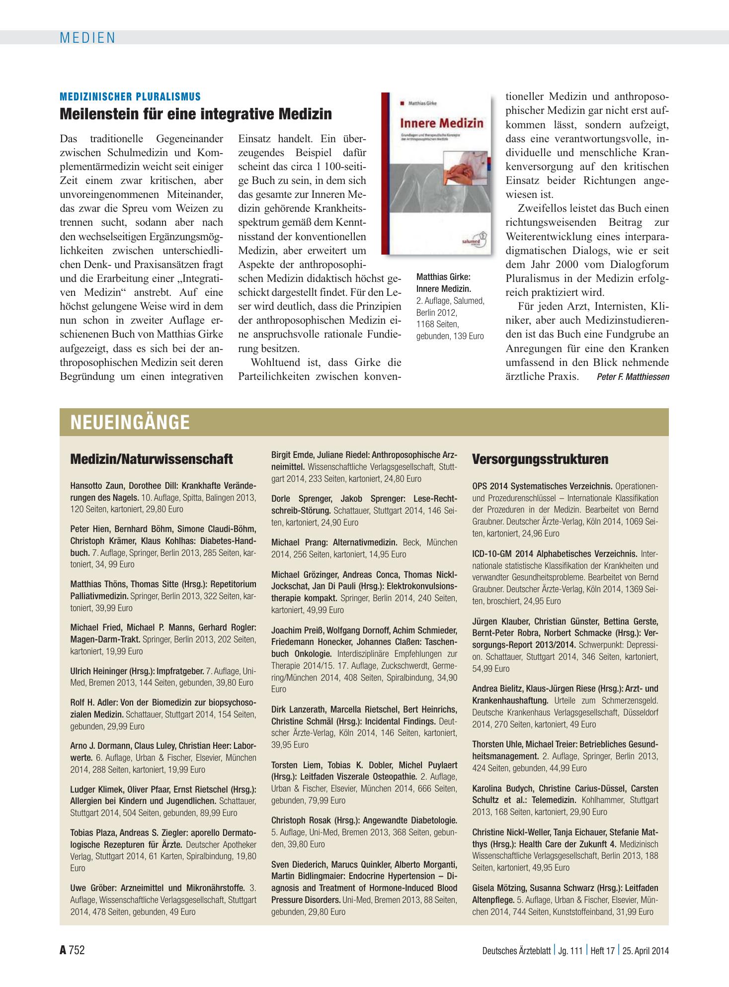 Vorschauseite 1: Neueingänge – Deutsches Ärzteblatt