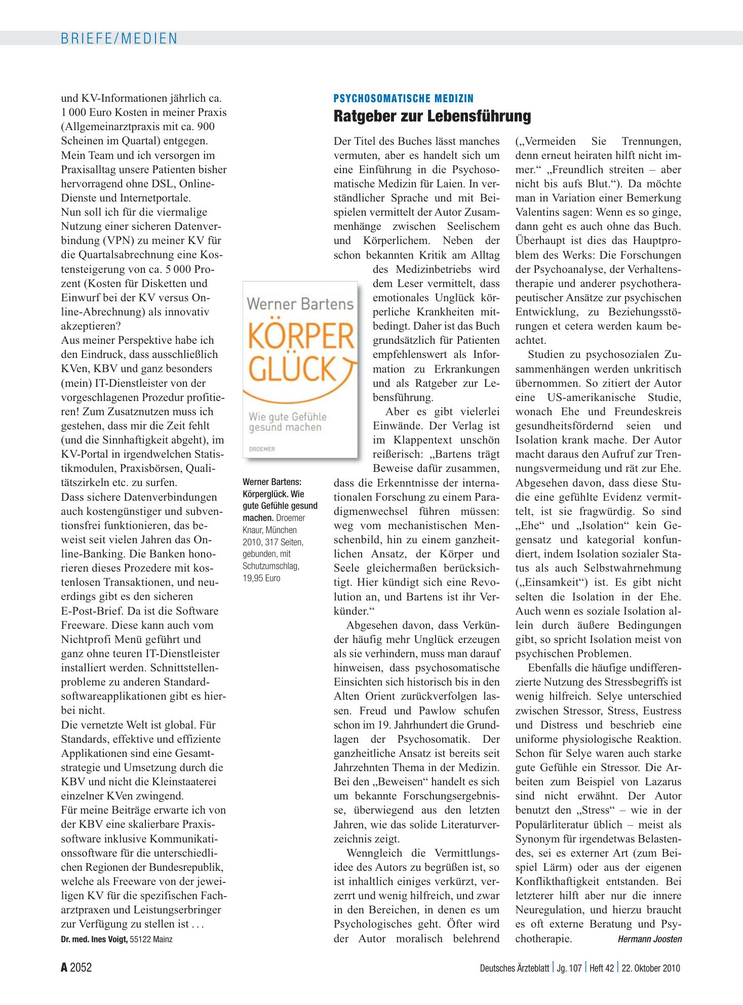 Vorschauseite 1: Psychosomatische Medizin: Ratgeber zur Lebensführung – Deutsches Ärzteblatt