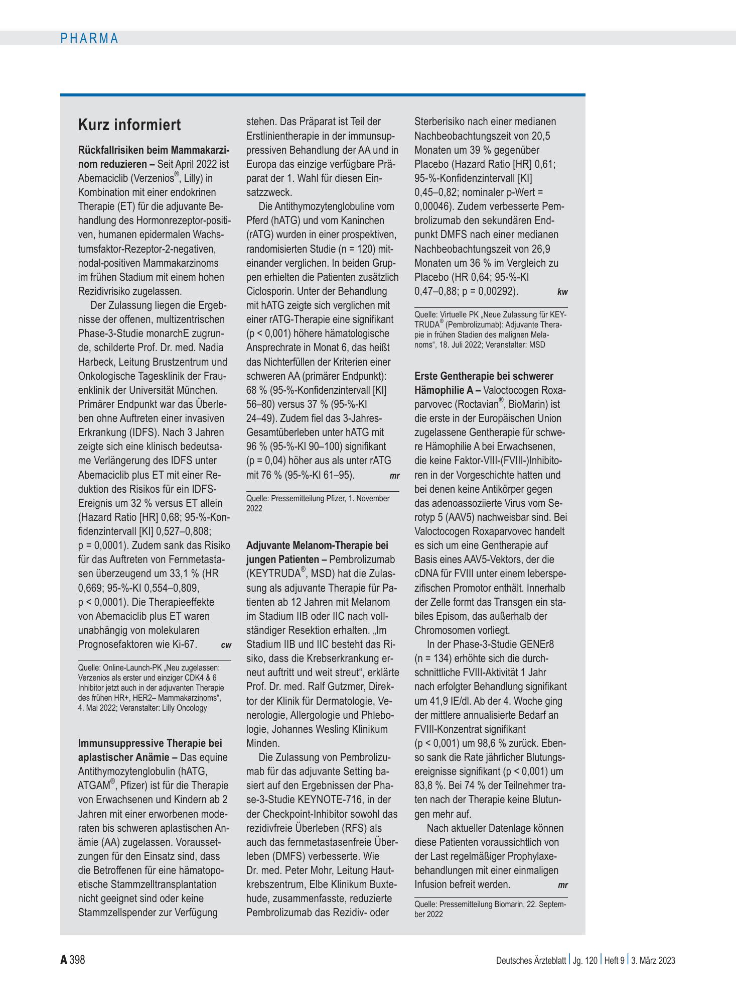 Vorschauseite 1: Kurz informiert – Deutsches Ärzteblatt