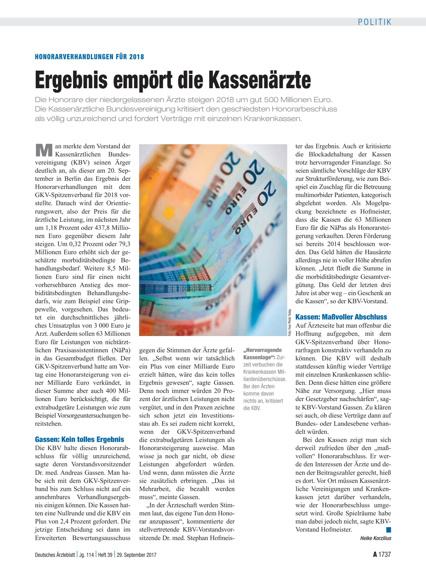Vorschauseite 1: Honorarverhandlungen für 2018: Ergebnis empört die Kassenärzte – Deutsches Ärzteblatt