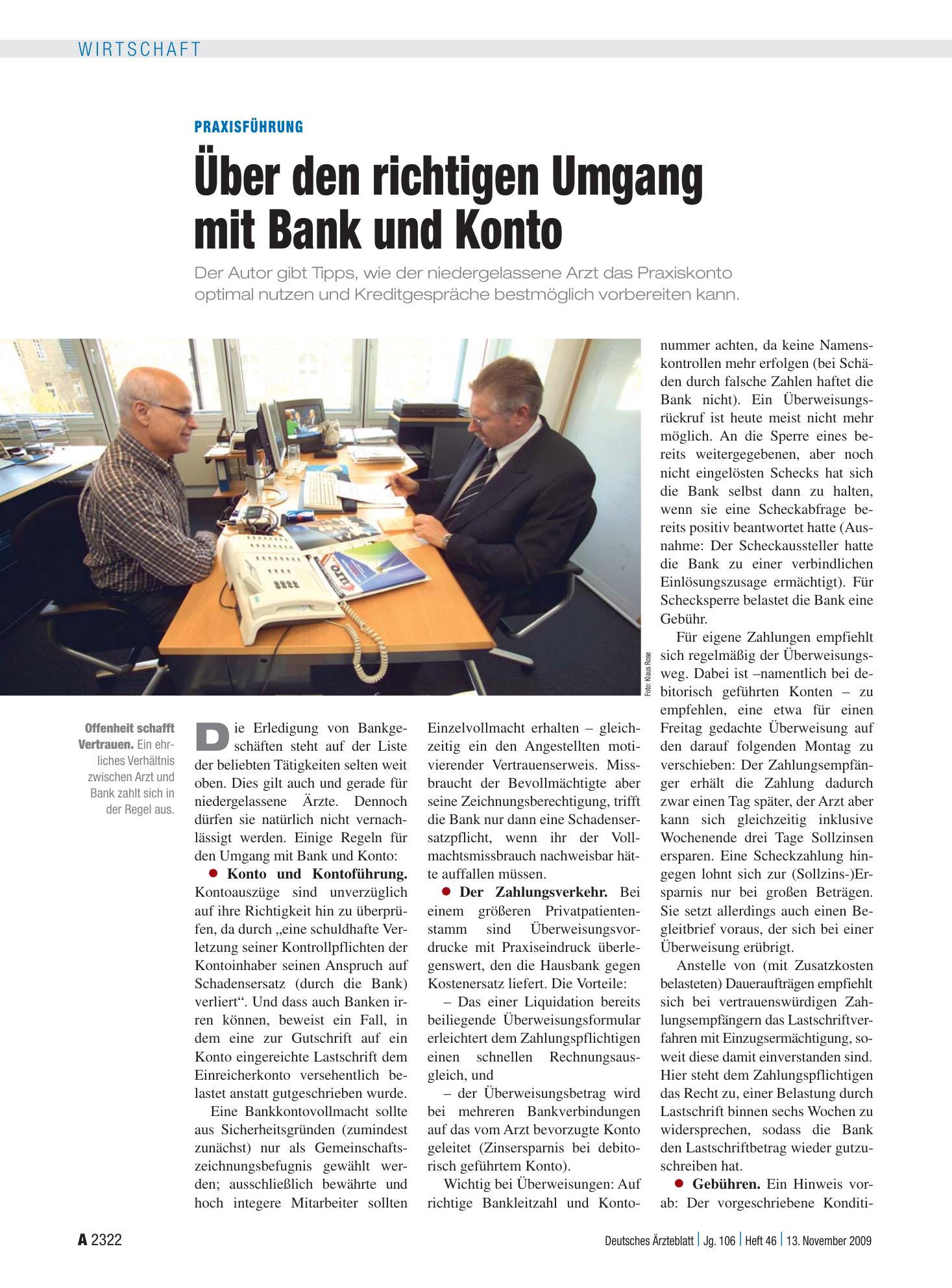 Vorschauseite 1: Praxisführung: Über den richtigen Umgang mit Bank und Konto – Deutsches Ärzteblatt