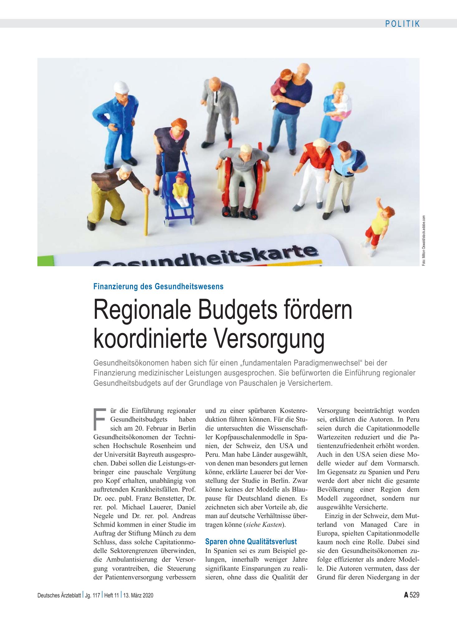Vorschauseite 1: Finanzierung des Gesundheitswesens: Regionale Budgets fördern koordinierte Versorgung – Deutsches Ärzteblatt