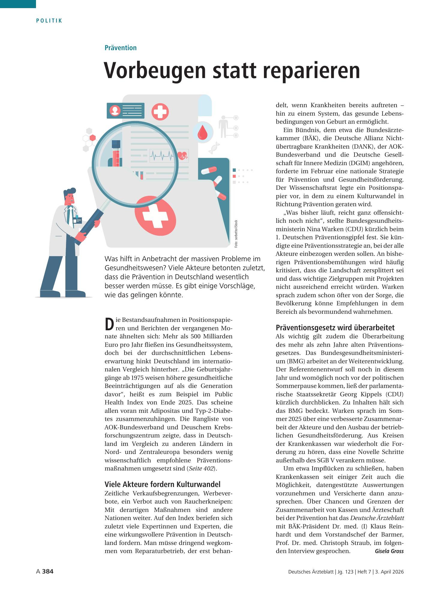Vorschauseite 1: Prävention: Vorbeugen statt reparieren – Deutsches Ärzteblatt
