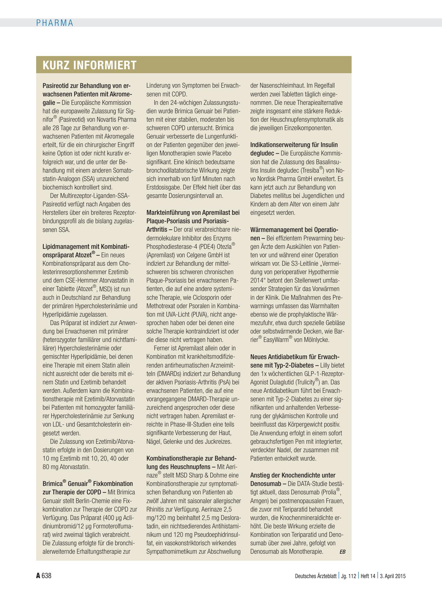 Vorschauseite 1: Kurz informiert – Deutsches Ärzteblatt