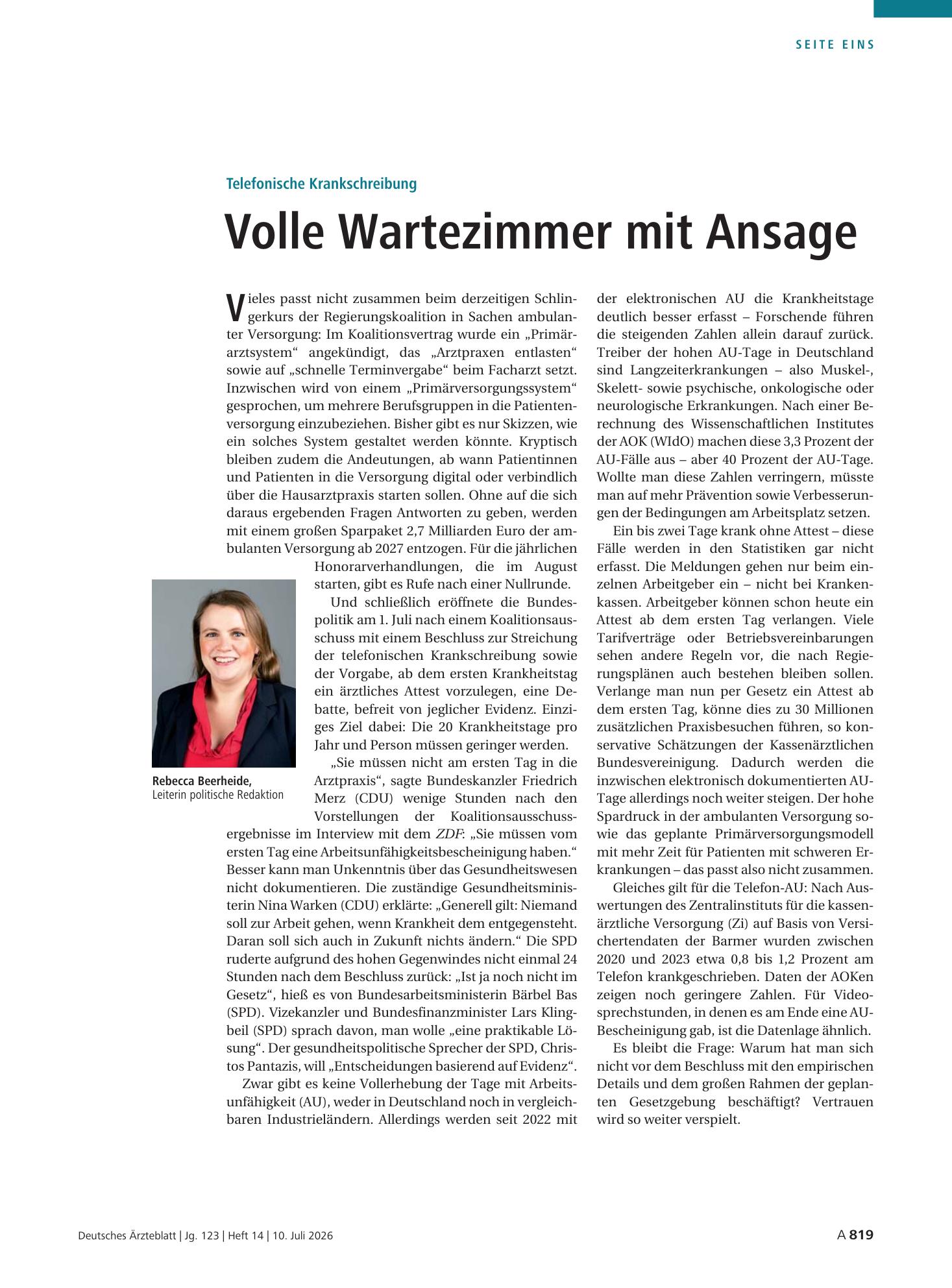 Vorschauseite 1: Telefonische Krankschreibung: Volle Wartezimmer mit Ansage – Deutsches Ärzteblatt