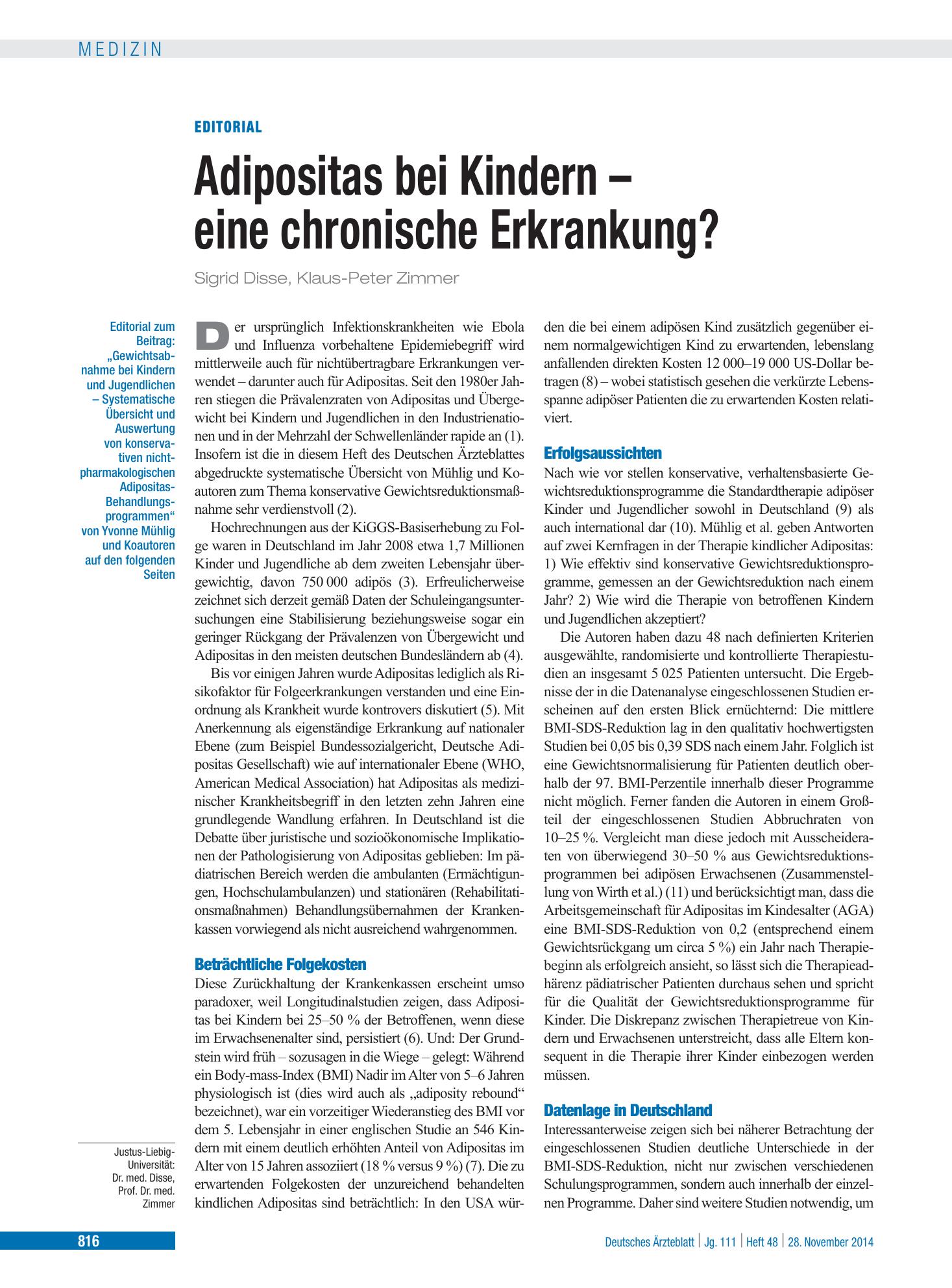 Vorschauseite 1: Gewichtsabnahme bei Kindern und Jugendlichen – Deutsches Ärzteblatt