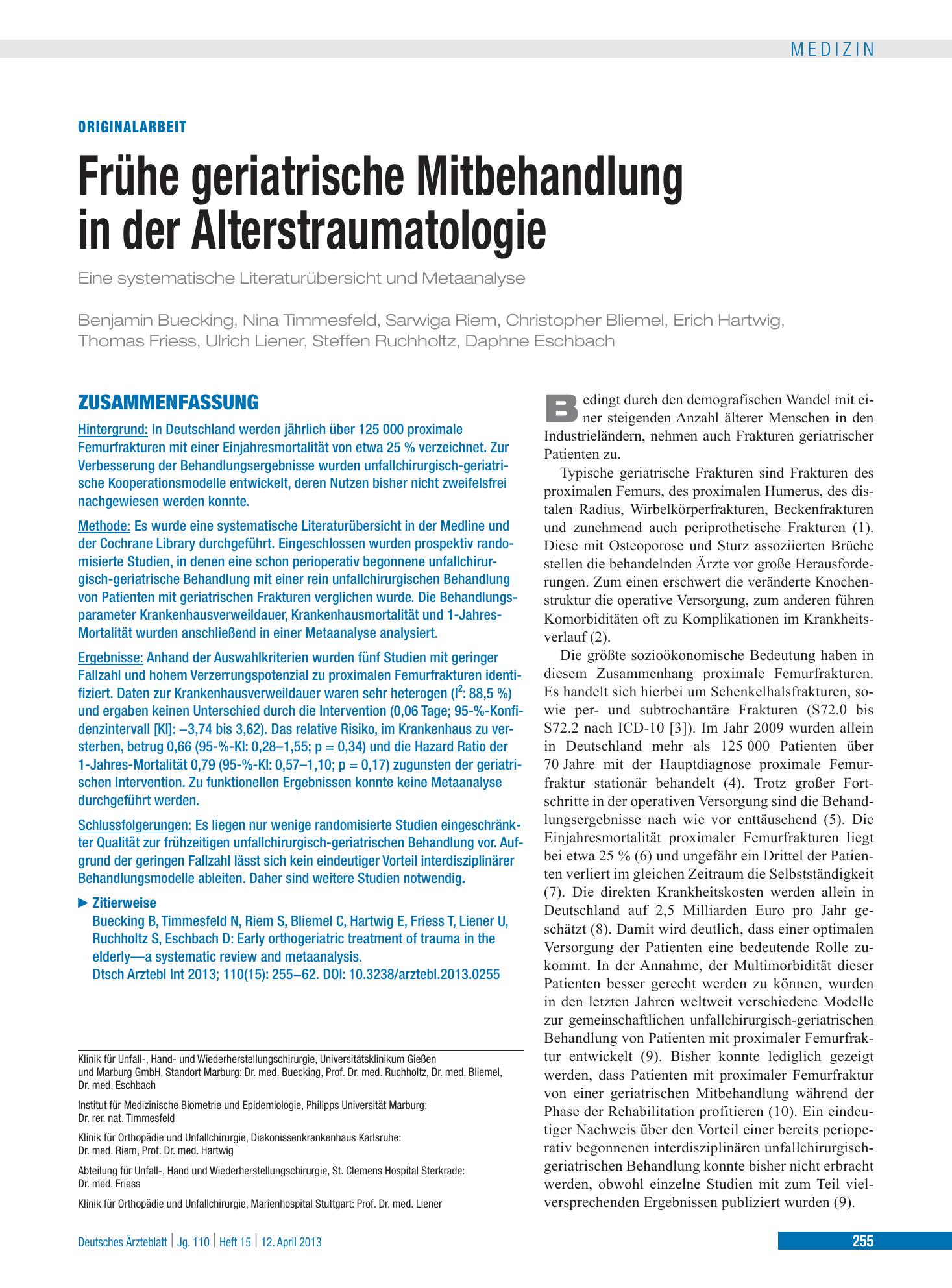 Vorschauseite 1: Frühe geriatrische Mitbehandlung in der Alterstraumatologie – Deutsches Ärzteblatt