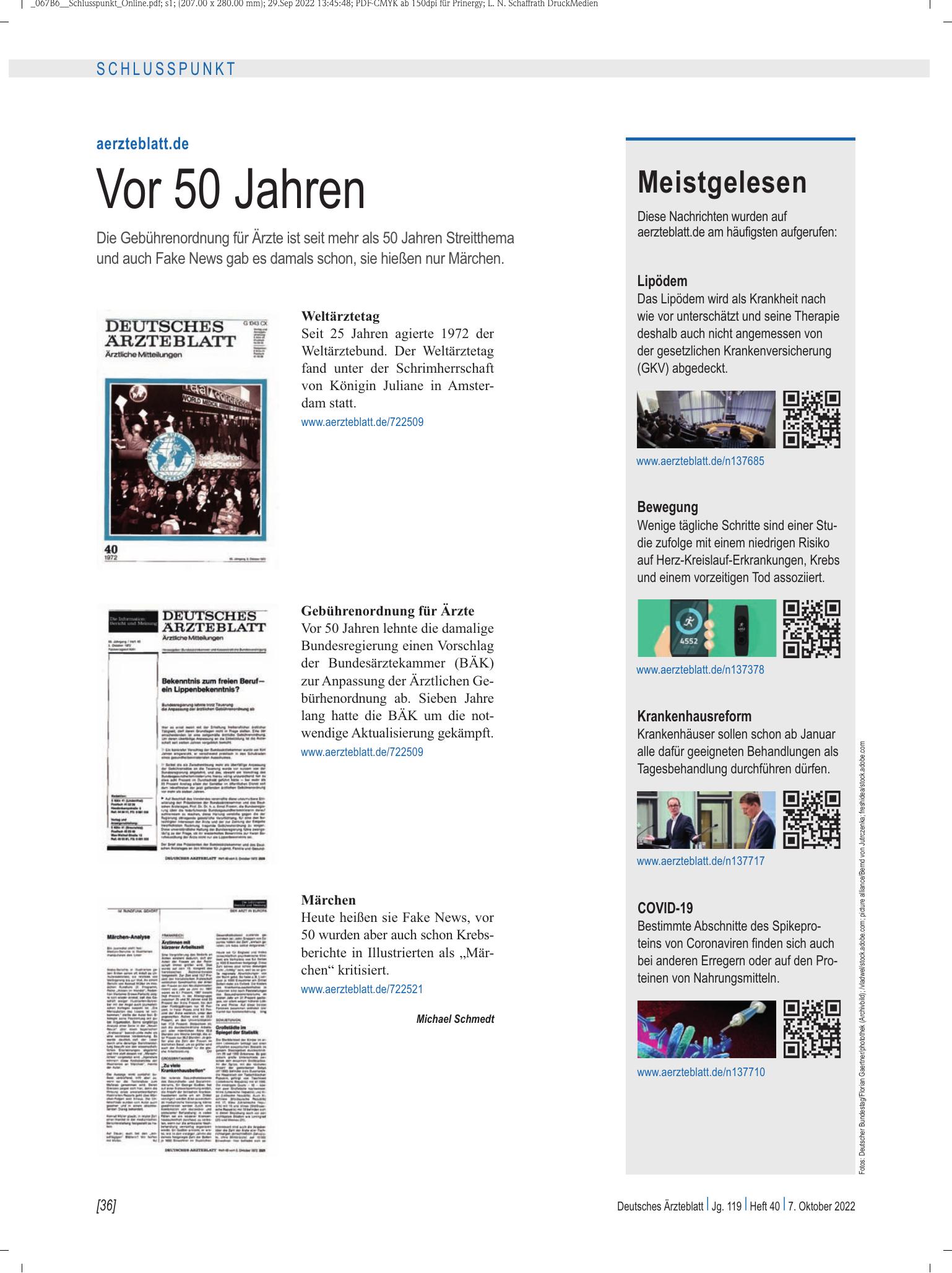 Vorschauseite 1: Meistgelesen – Deutsches Ärzteblatt