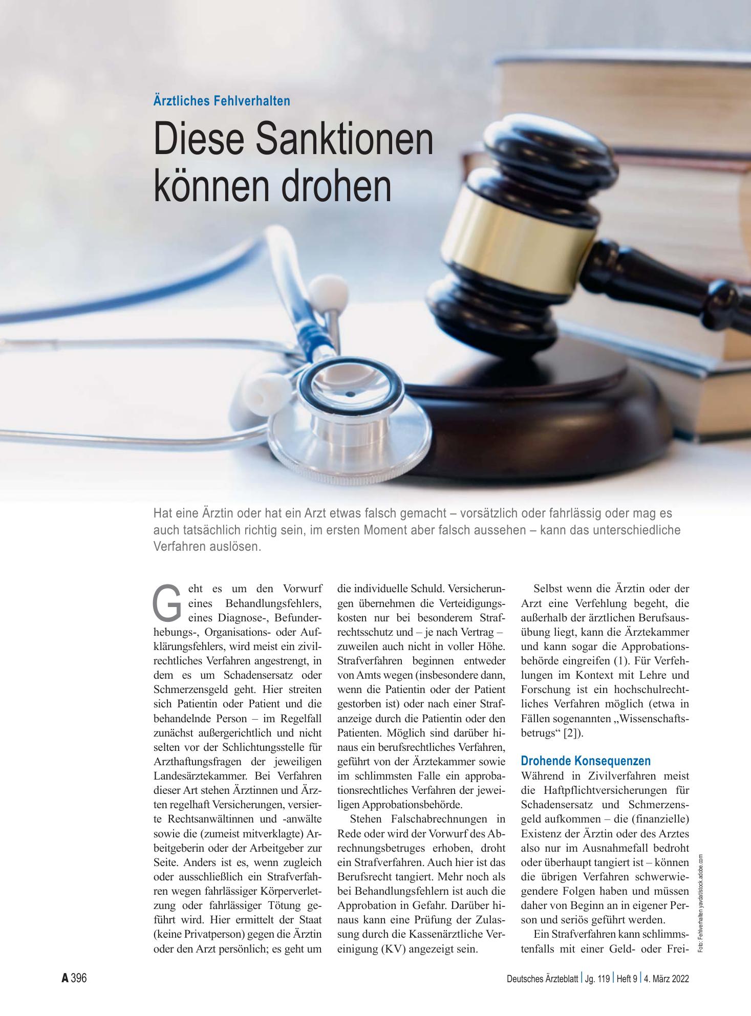 Vorschauseite 1: Ärztliches Fehlverhalten: Diese Sanktionen können drohen – Deutsches Ärzteblatt
