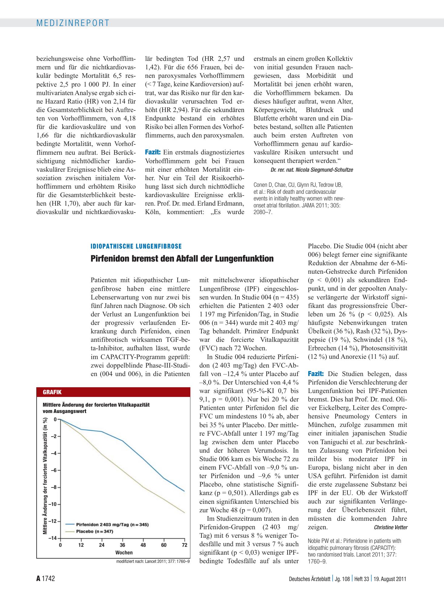 Vorschauseite 1: Idiopathische Lungenfibrose: Pirfenidon bremst den Abfall der Lungenfunktion – Deutsches Ärzteblatt