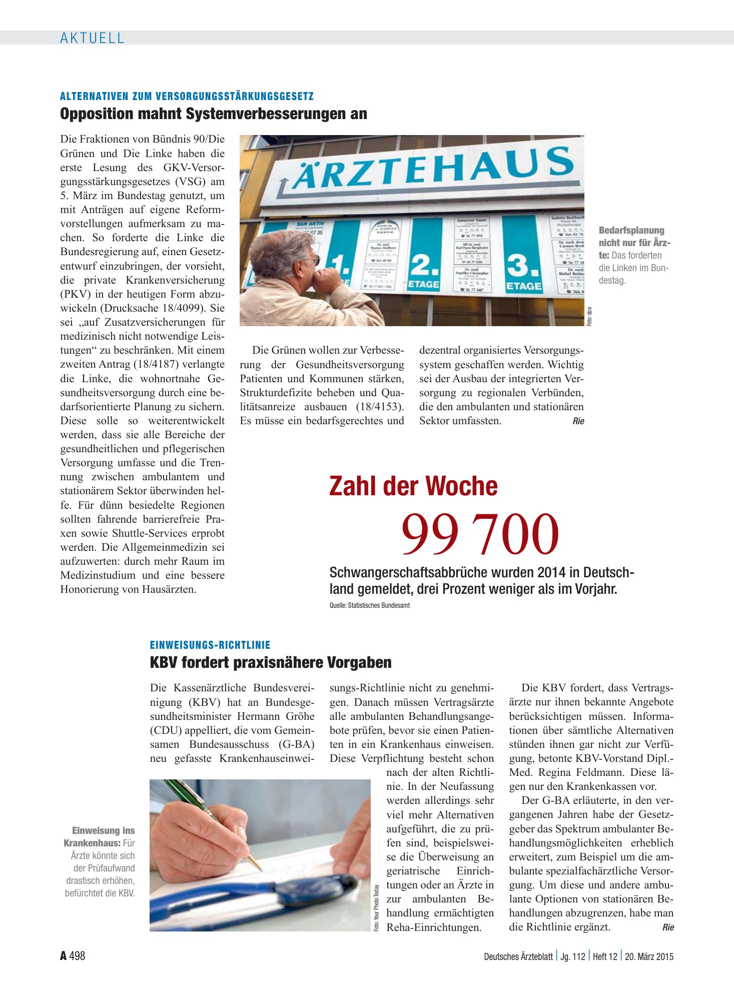 Vorschauseite 1: Zahl der Woche 99 700 – Deutsches Ärzteblatt