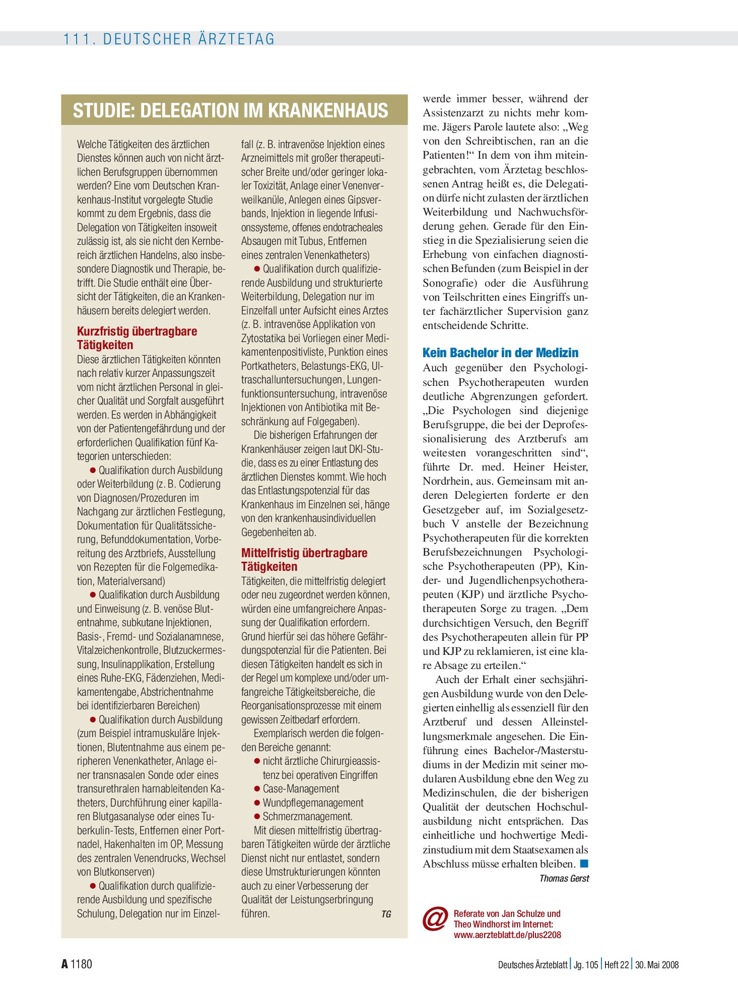 Vorschauseite 1: Studie: Delegation im Krankenhaus – Deutsches Ärzteblatt