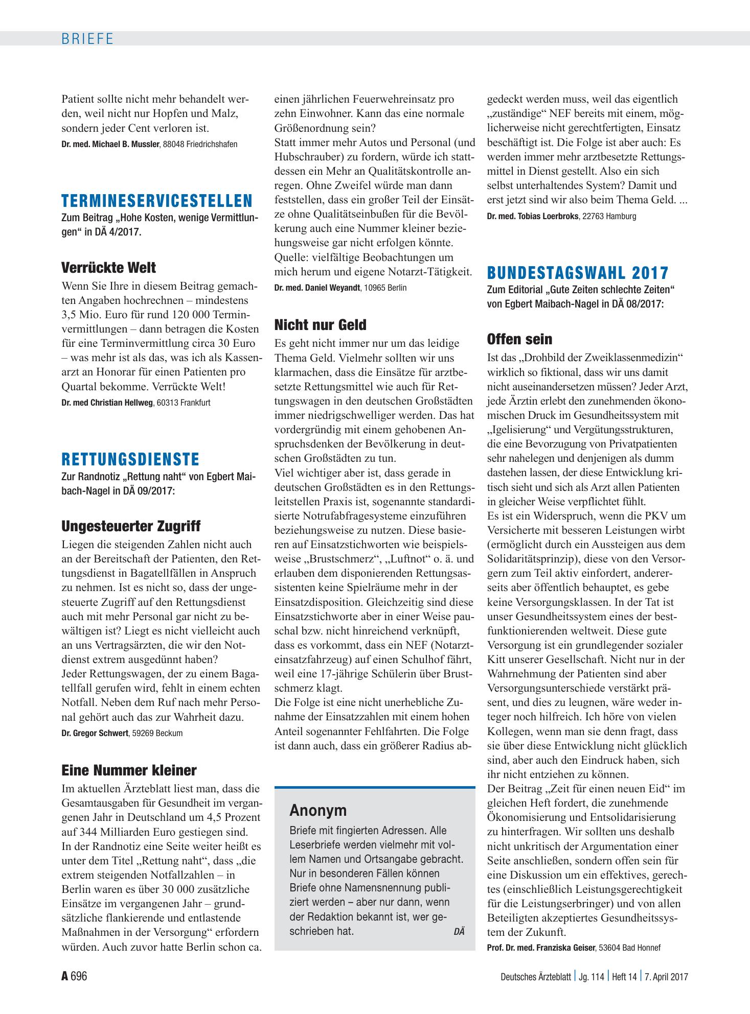 Vorschauseite 1: Rettungsdienste: Eine Nummer kleiner – Deutsches Ärzteblatt