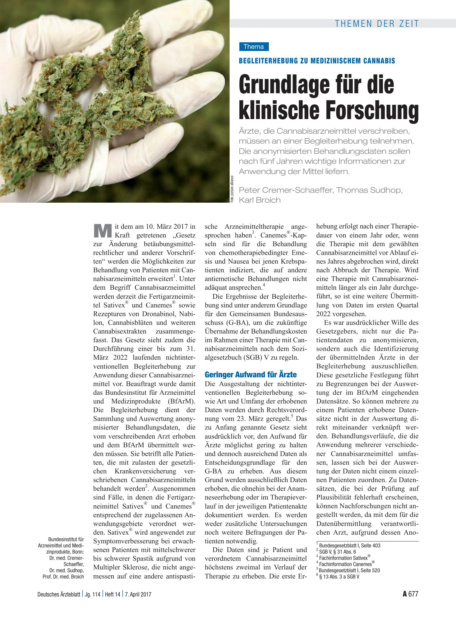 Vorschauseite 1: Begleiterhebung zu Medizinischem Cannabis: Grundlage für die klinische Forschung – Deutsches Ärzteblatt