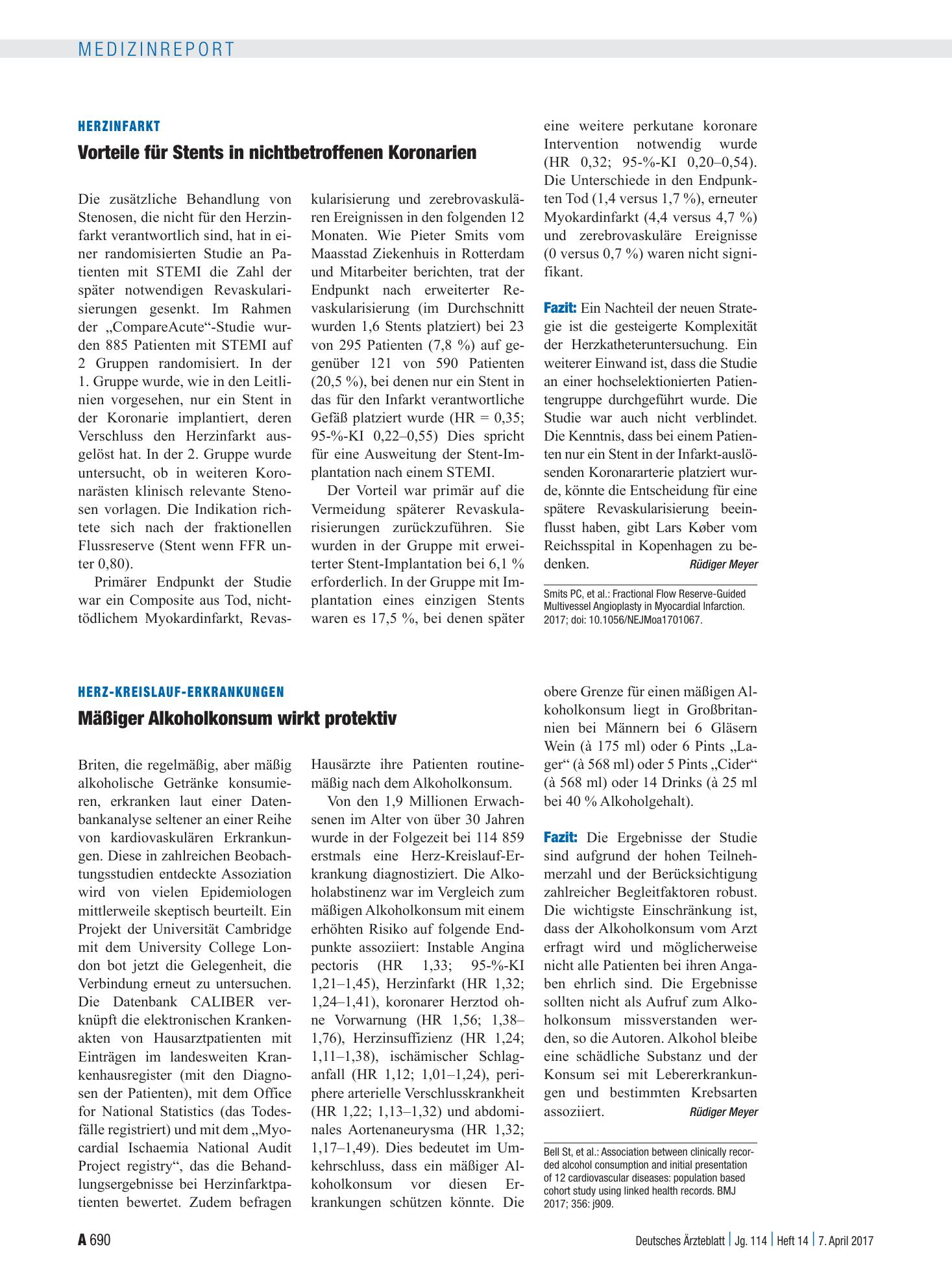Vorschauseite 1: Herzinfarkt: Vorteile für Stents in nichtbetroffenen Koronarien – Deutsches Ärzteblatt