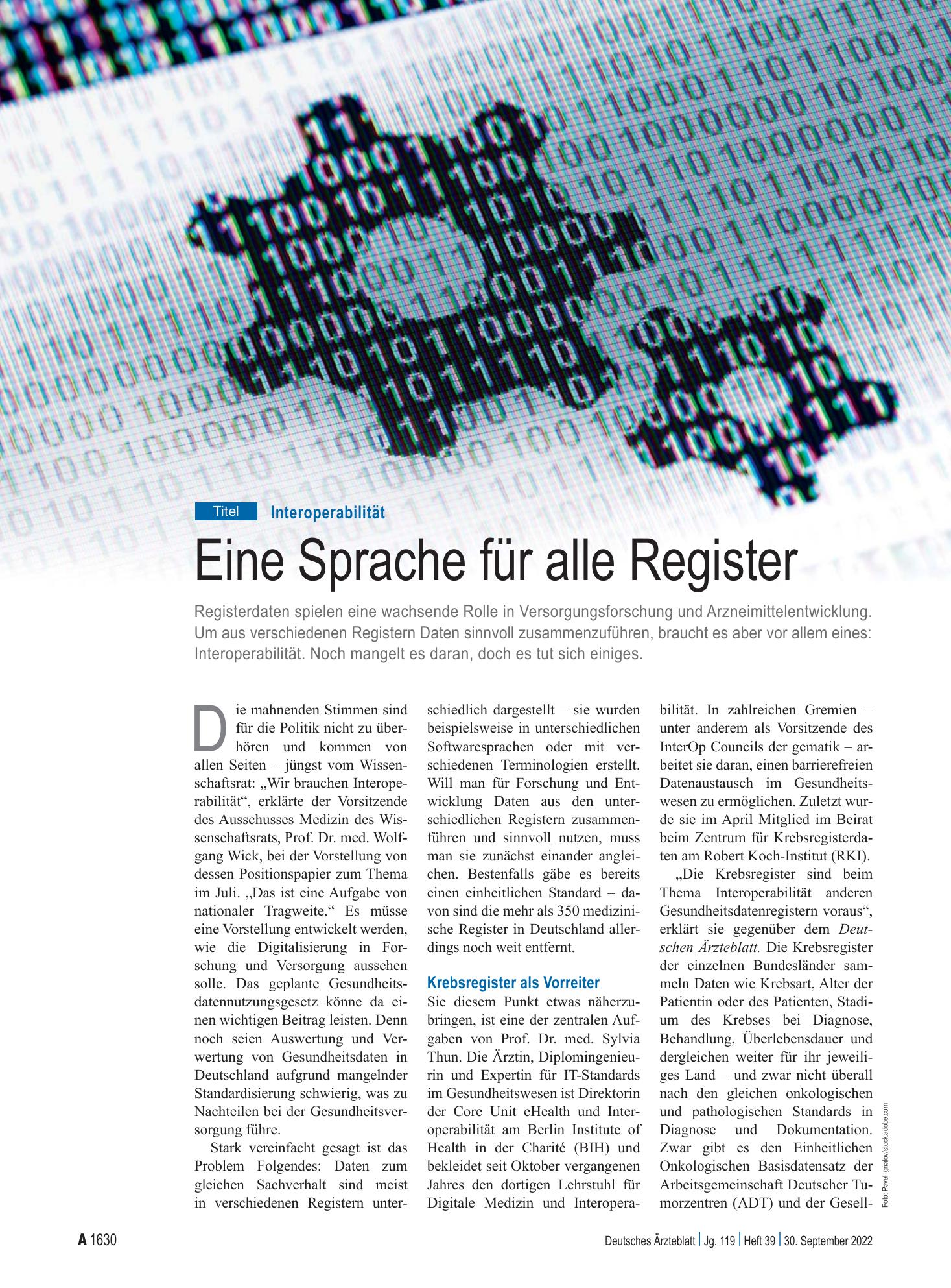 Vorschauseite 1: Interoperabilität: Eine Sprache für alle Register – Deutsches Ärzteblatt