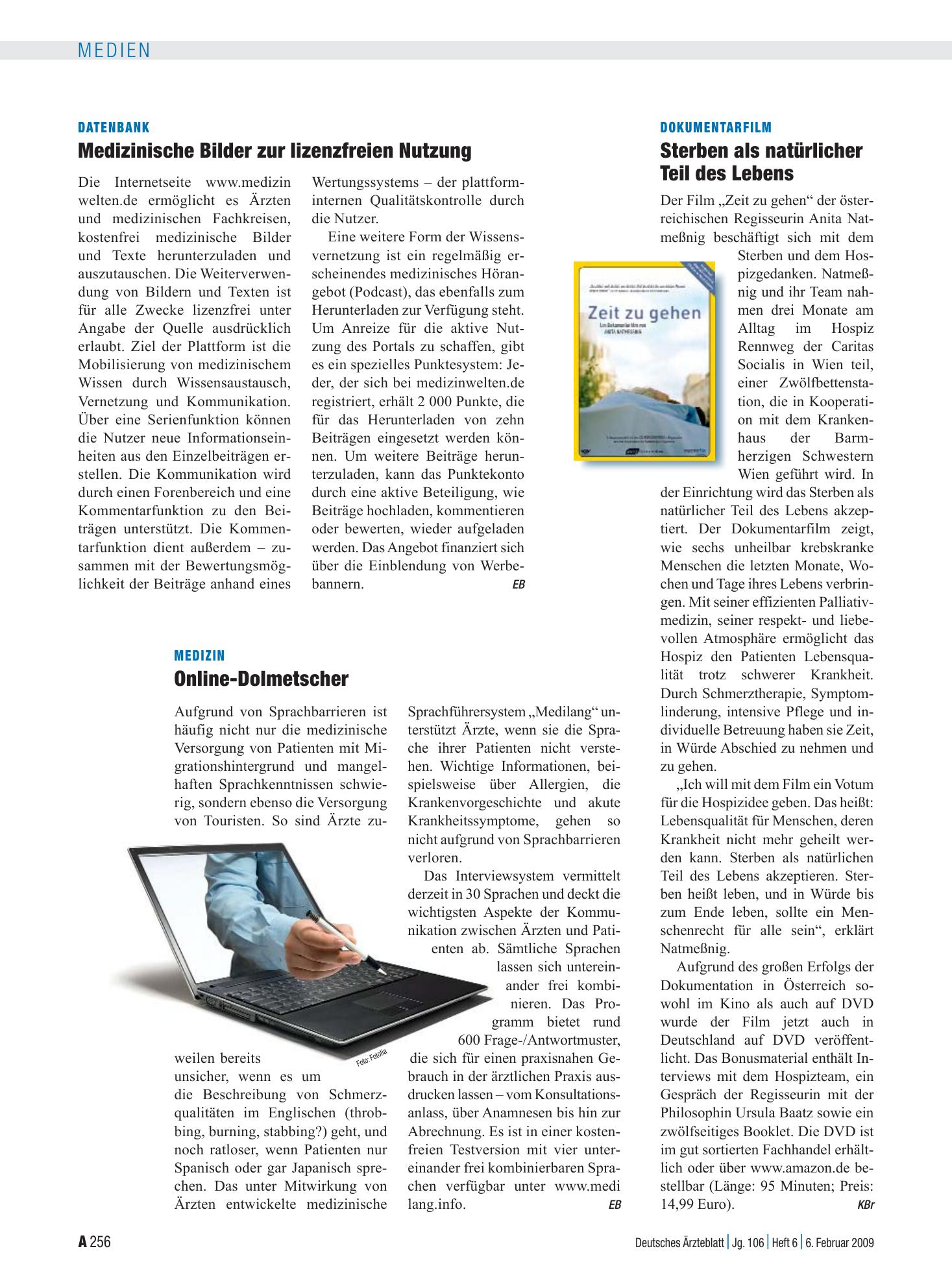Vorschauseite 1: Medizin: Online-Dolmetscher – Deutsches Ärzteblatt