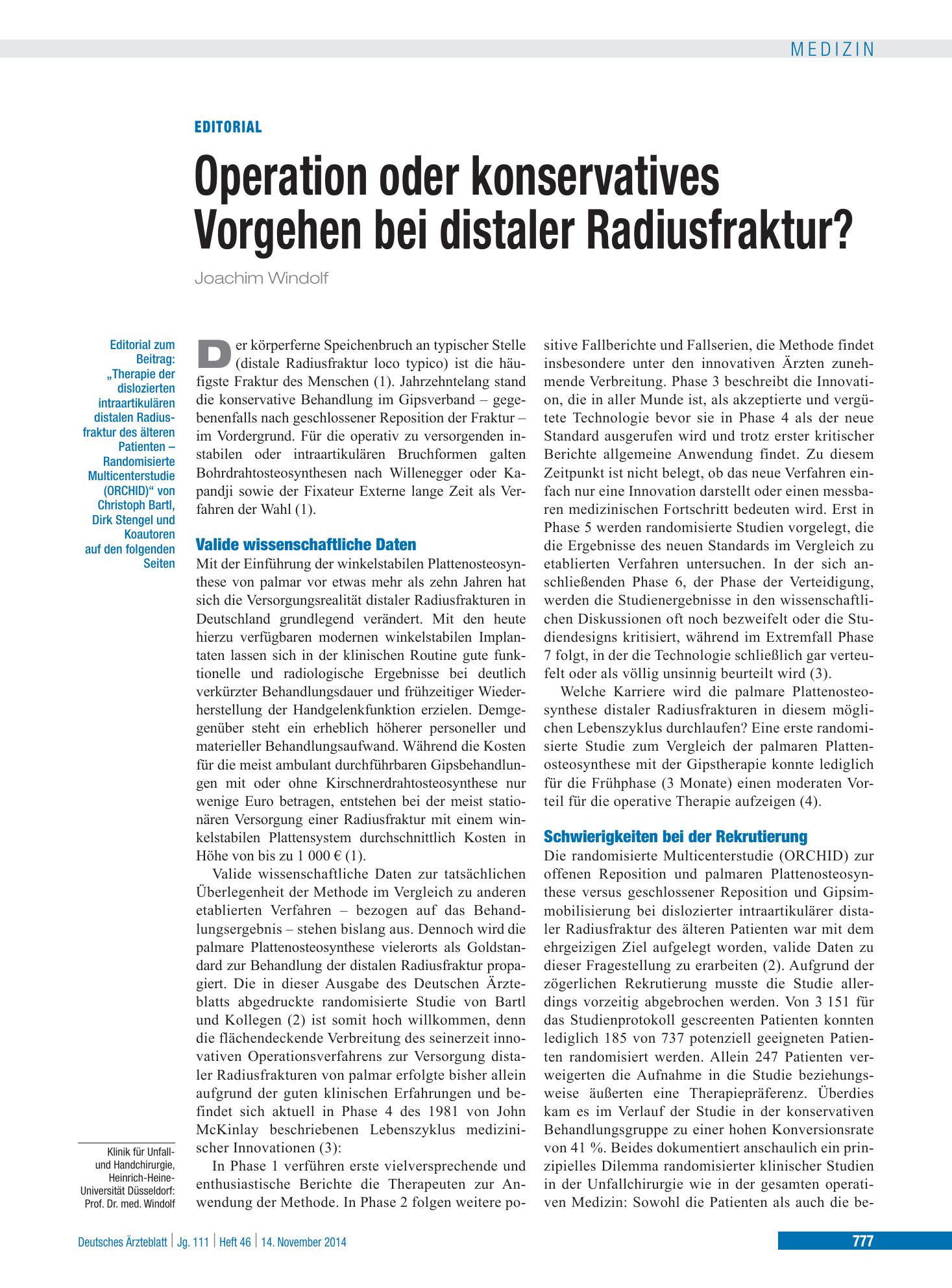 Vorschauseite 1: Operation oder konservatives Vorgehen bei distaler Radiusfraktur? – Deutsches Ärzteblatt