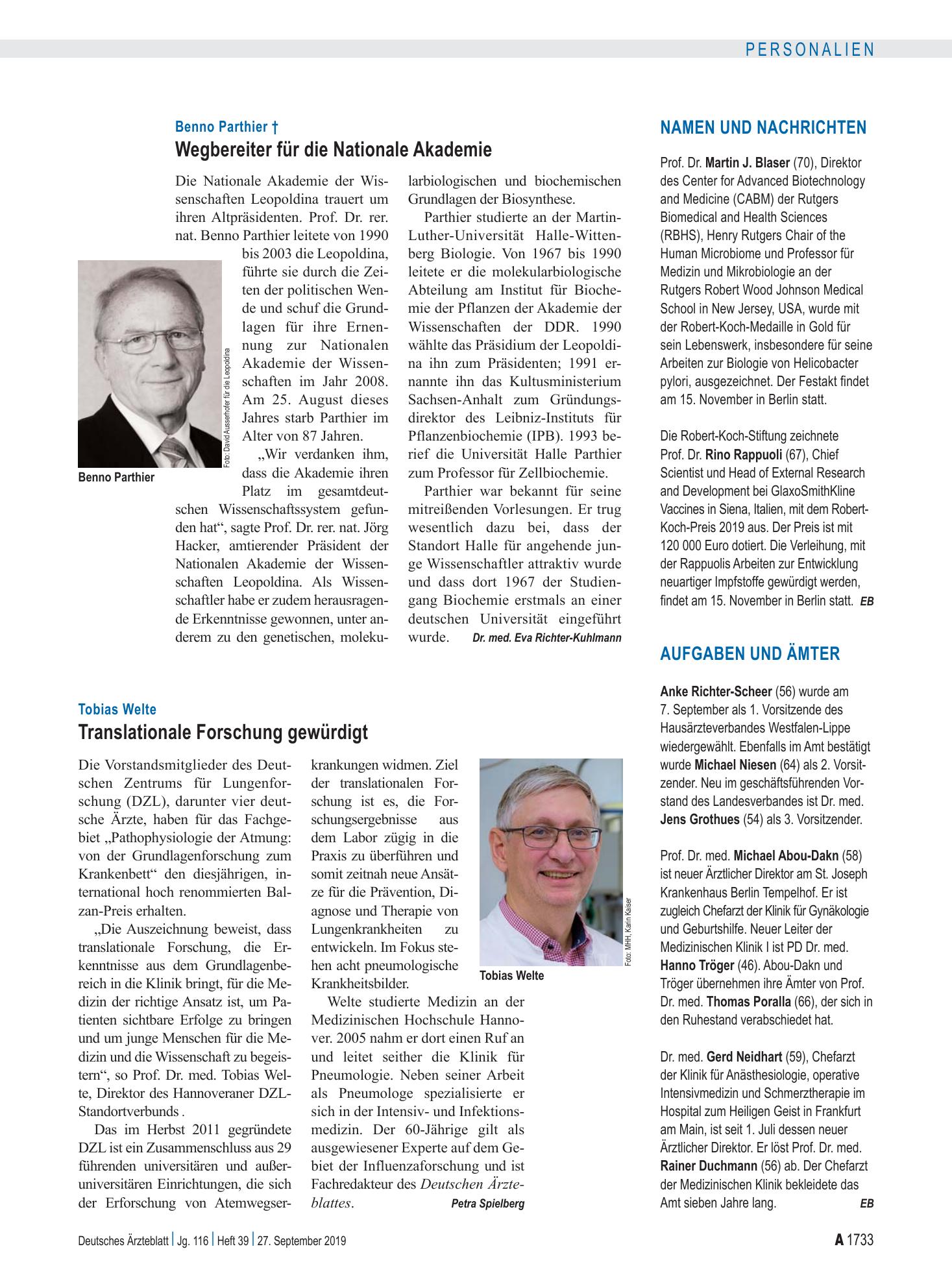 Vorschauseite 1: Aufgaben und Ämter – Deutsches Ärzteblatt