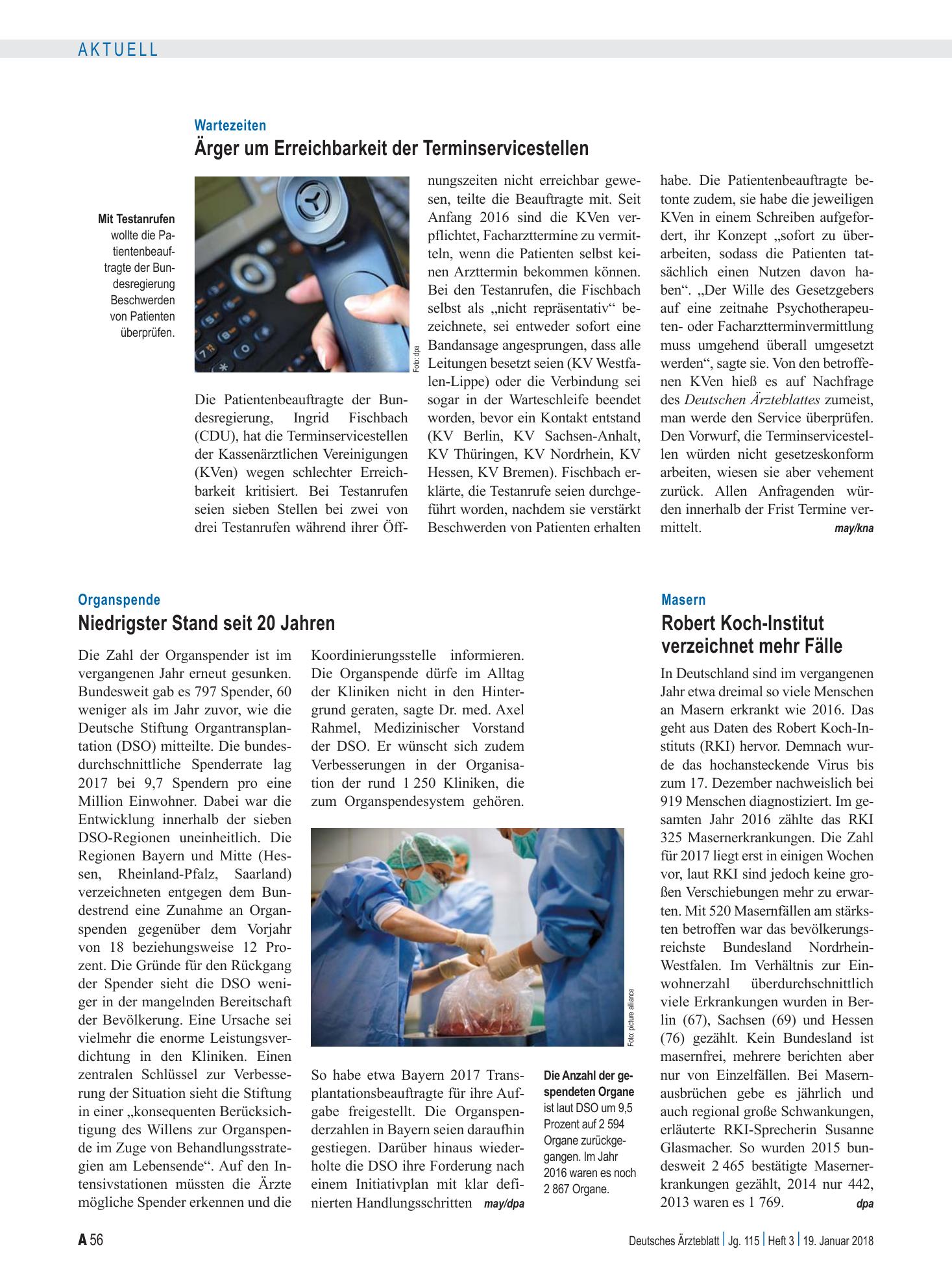 Vorschauseite 1: Wartezeiten: Ärger um Erreichbarkeit der Terminservicestellen – Deutsches Ärzteblatt
